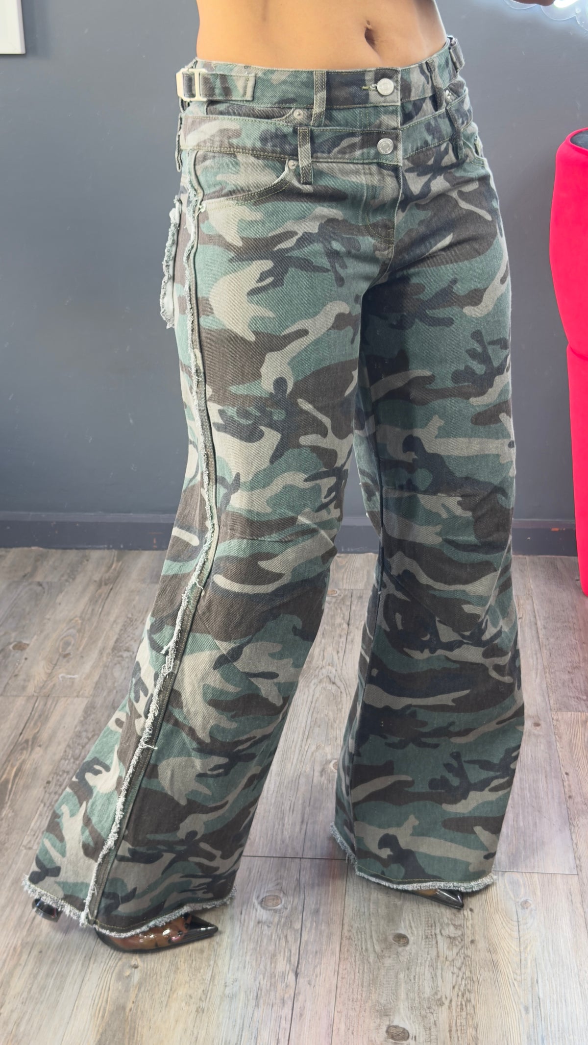Jeans doble cintura militar