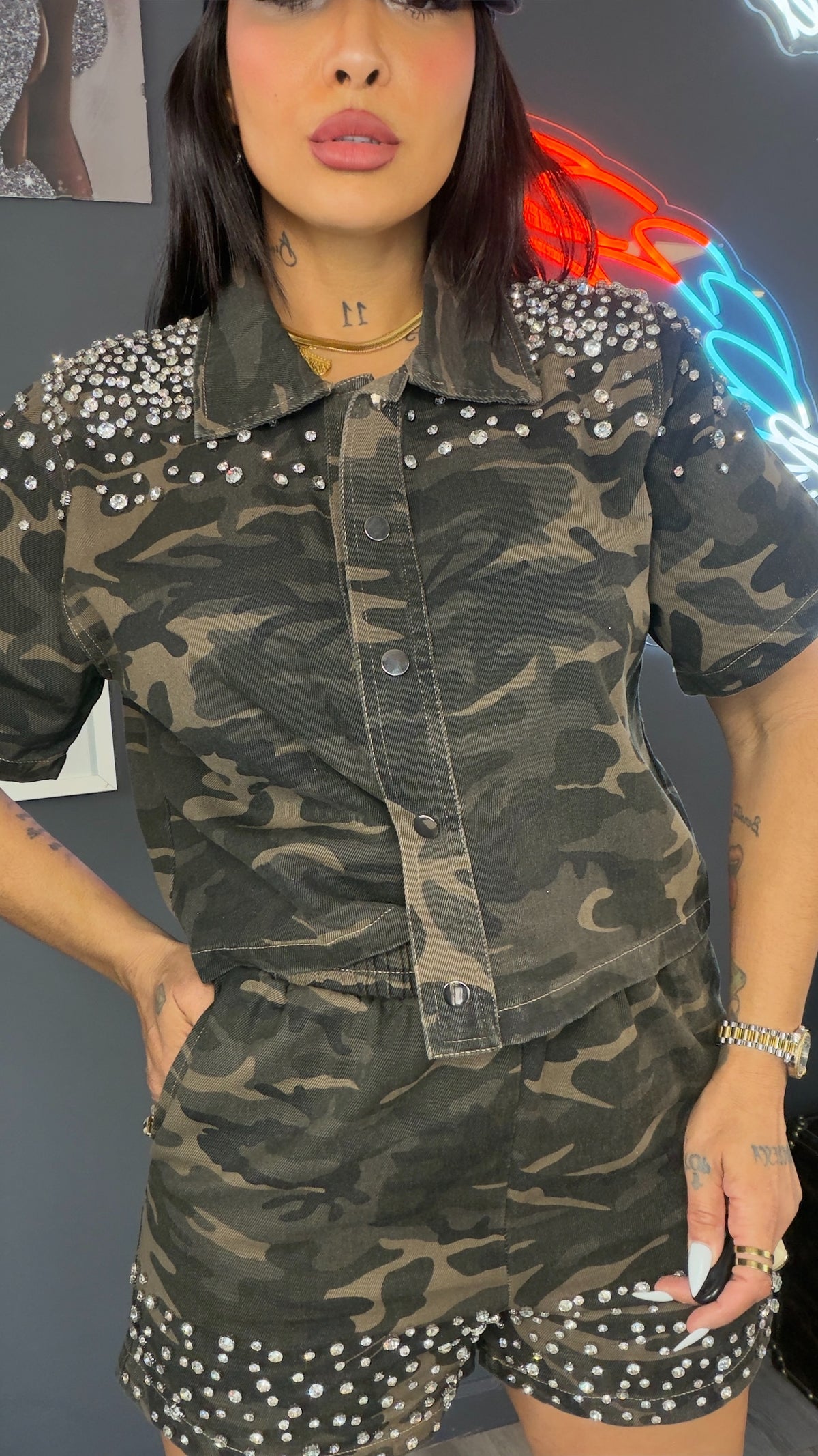 Conjunto militar premium, vaquero brillo