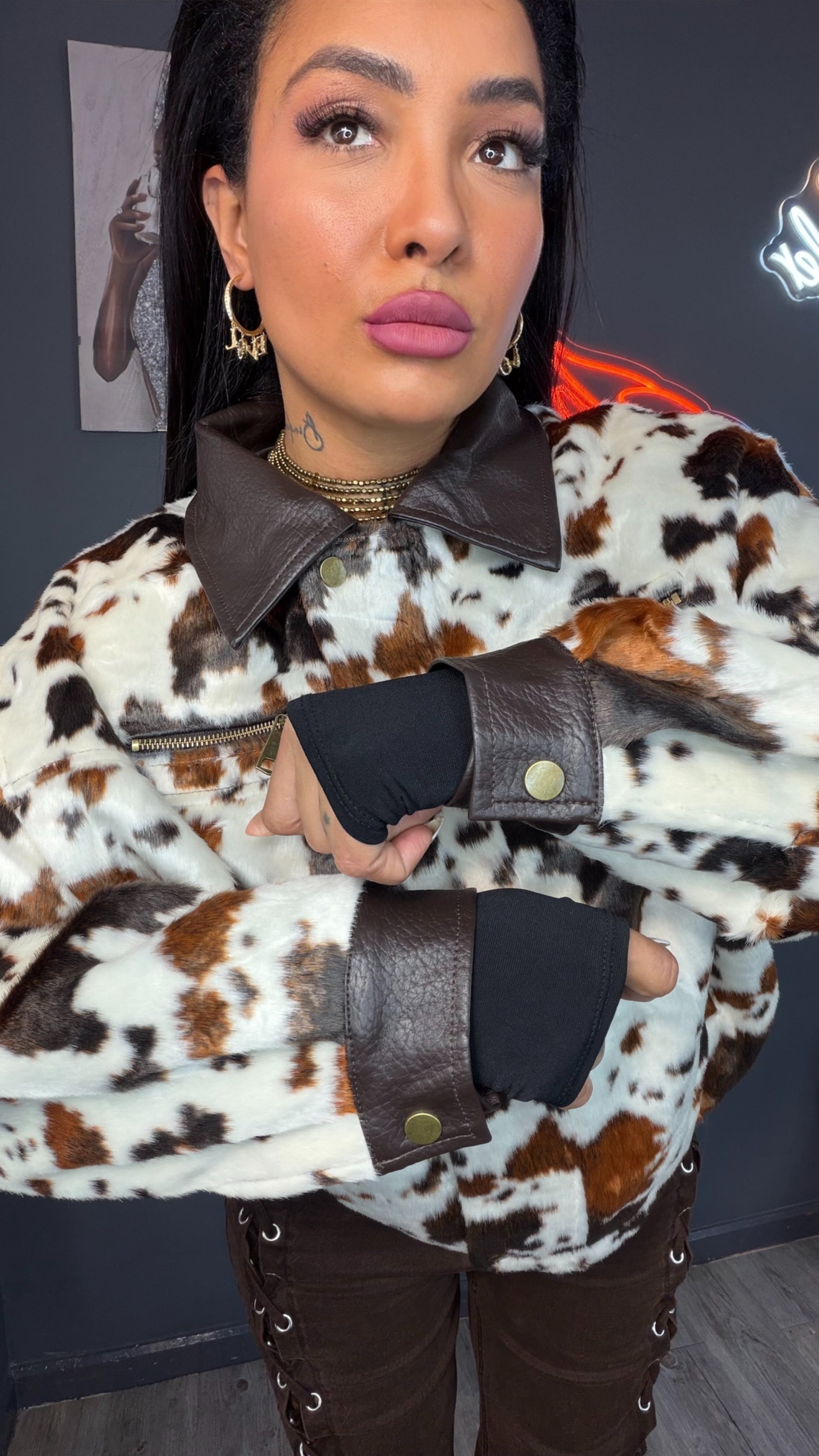 Chaqueta de pelo corto efecto potro premium ￼