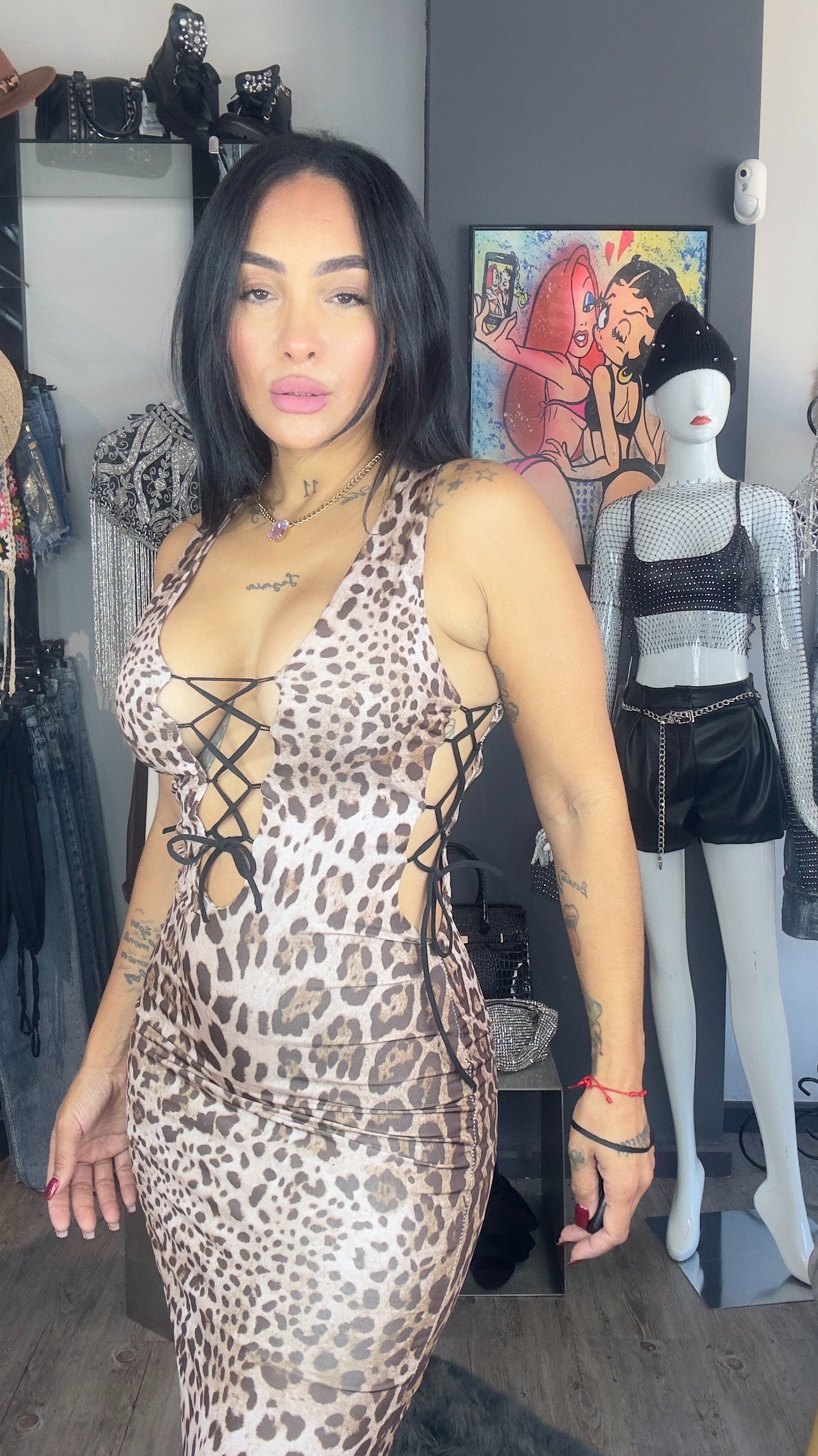 Vestido leopardo cuerdas