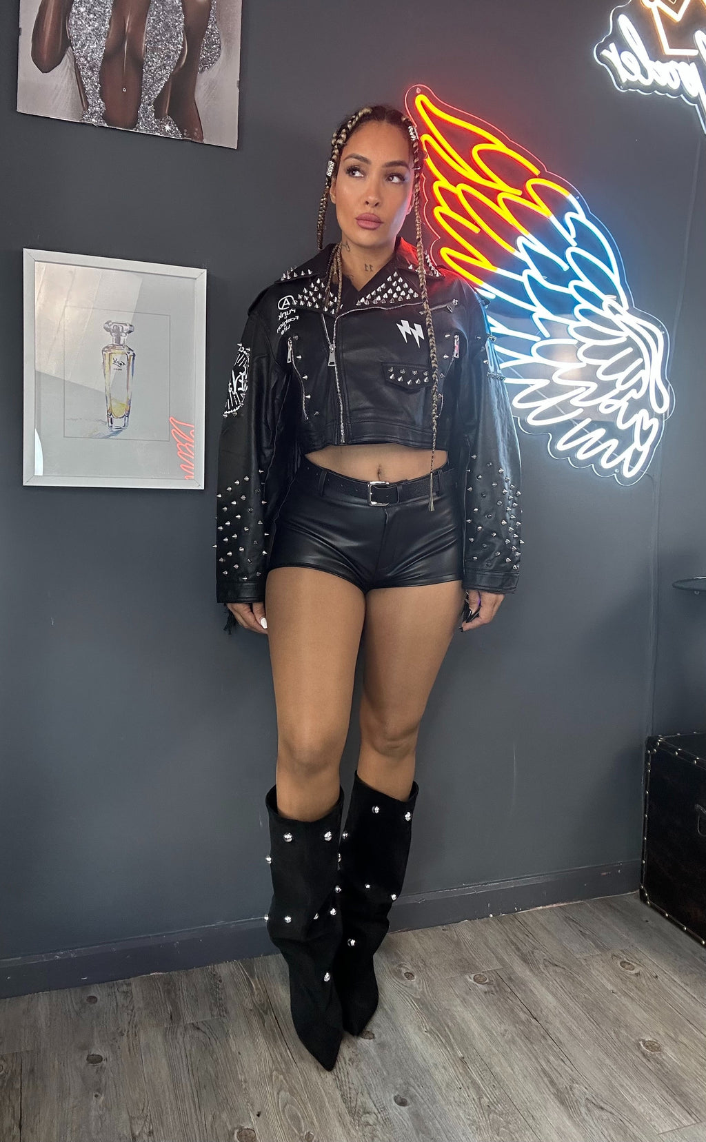 Shorts poli piel cinturón