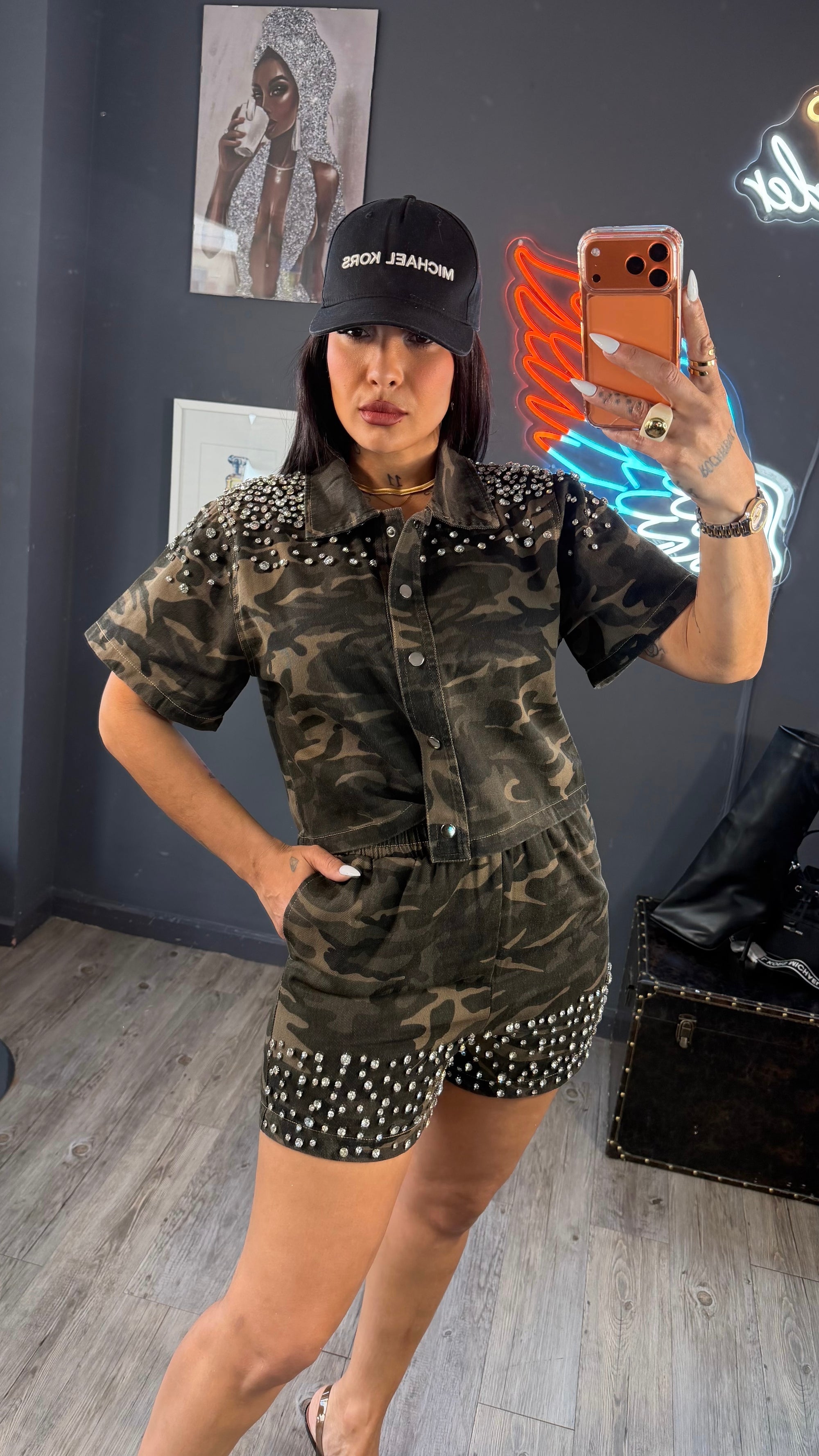 Conjunto vaquero camuflaje brillo Army Glam Reinas