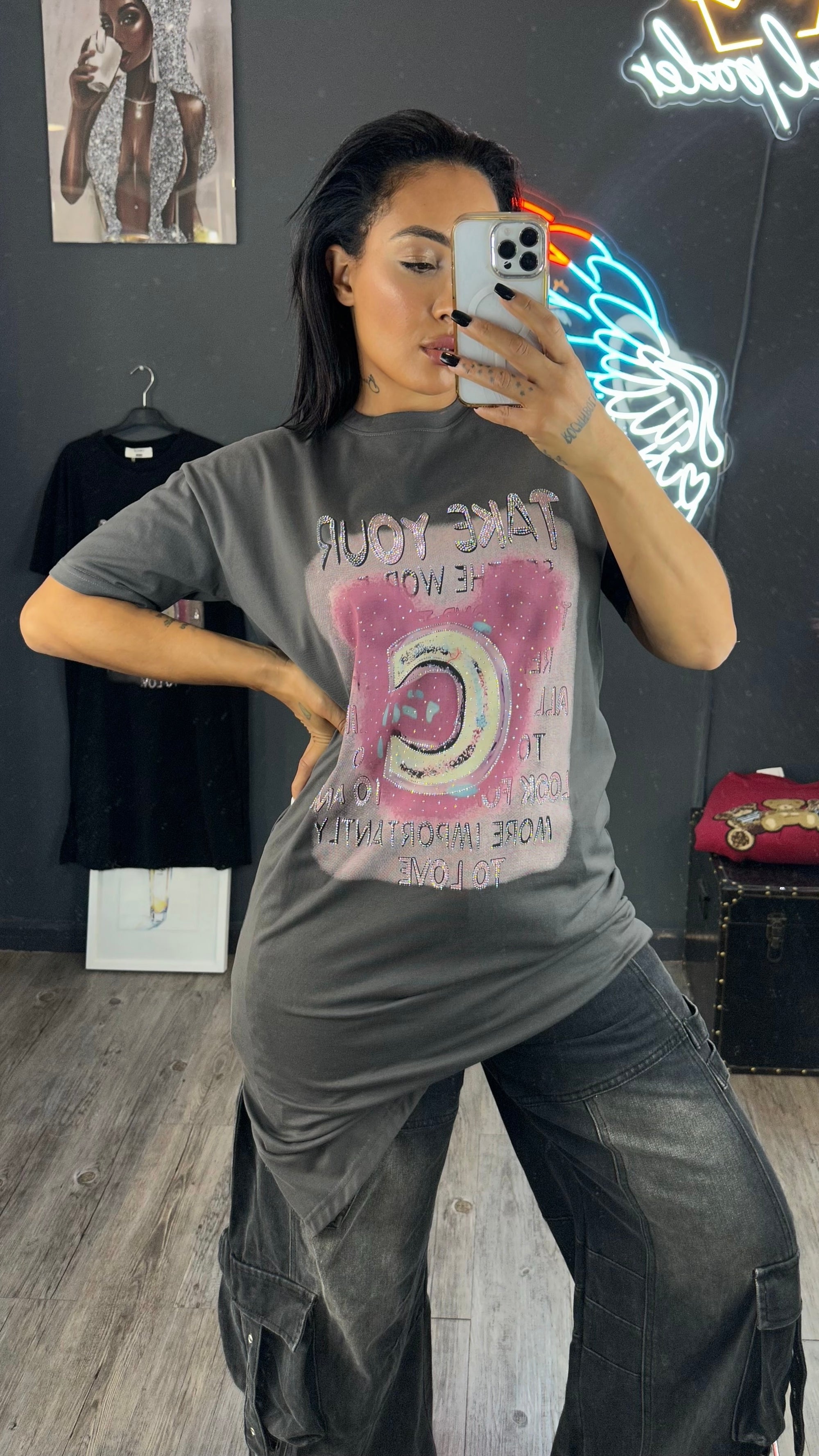Camiseta over size brillo