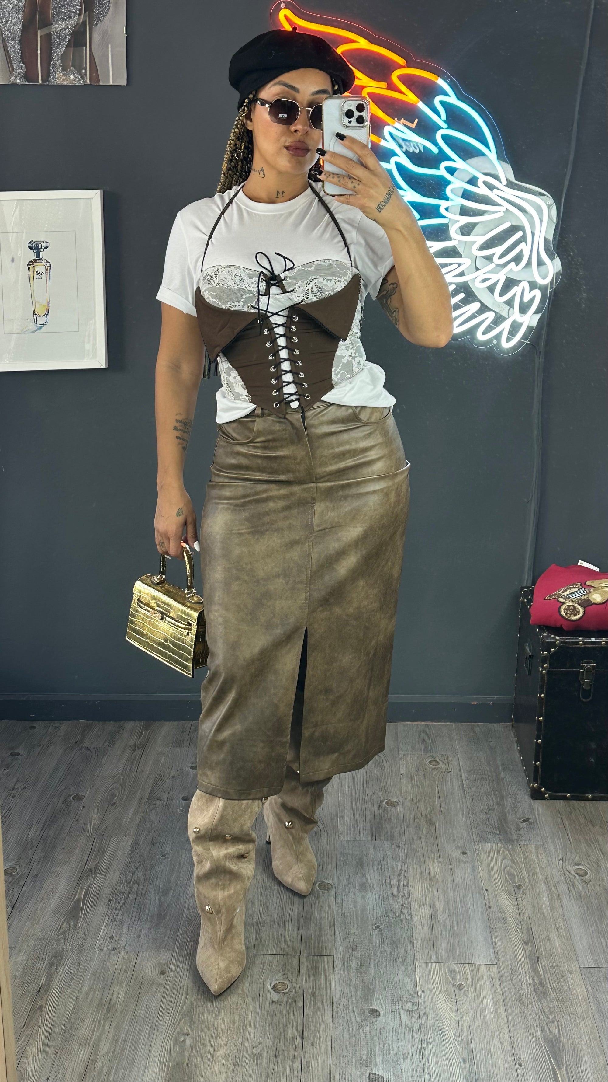 Falda cuero marmolado
