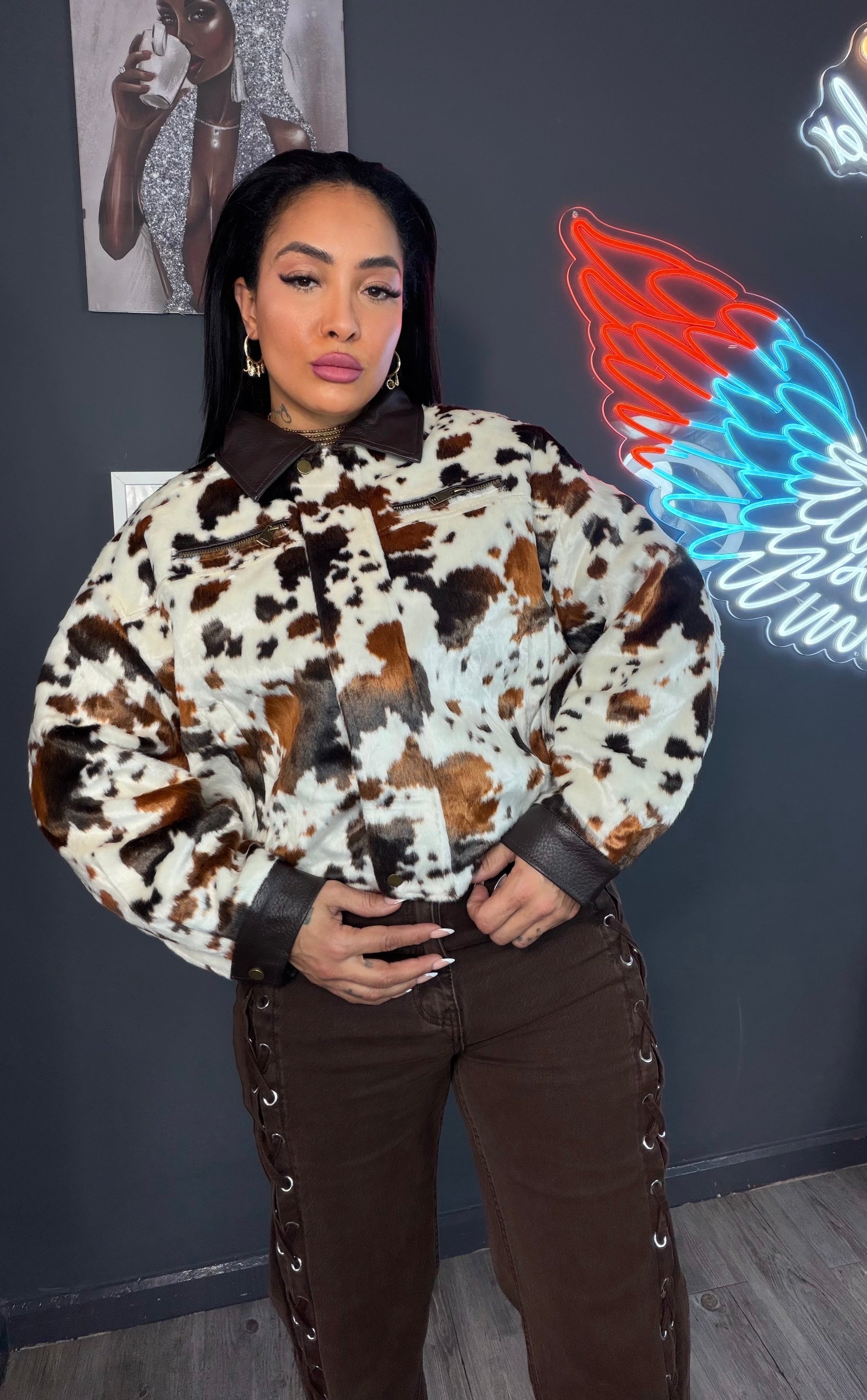 Chaqueta de pelo corto efecto potro premium ￼