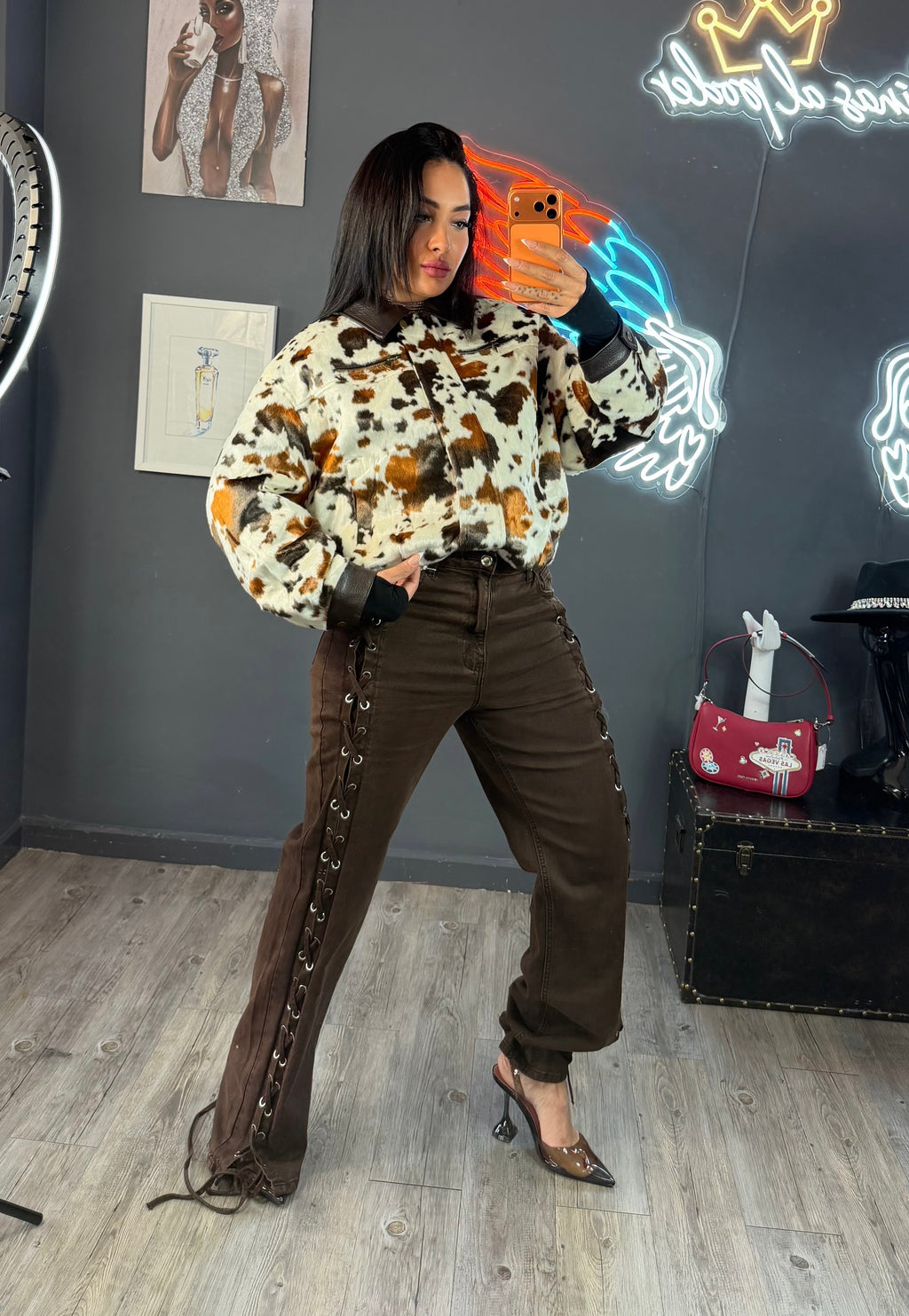 Chaqueta de pelo corto efecto potro premium ￼