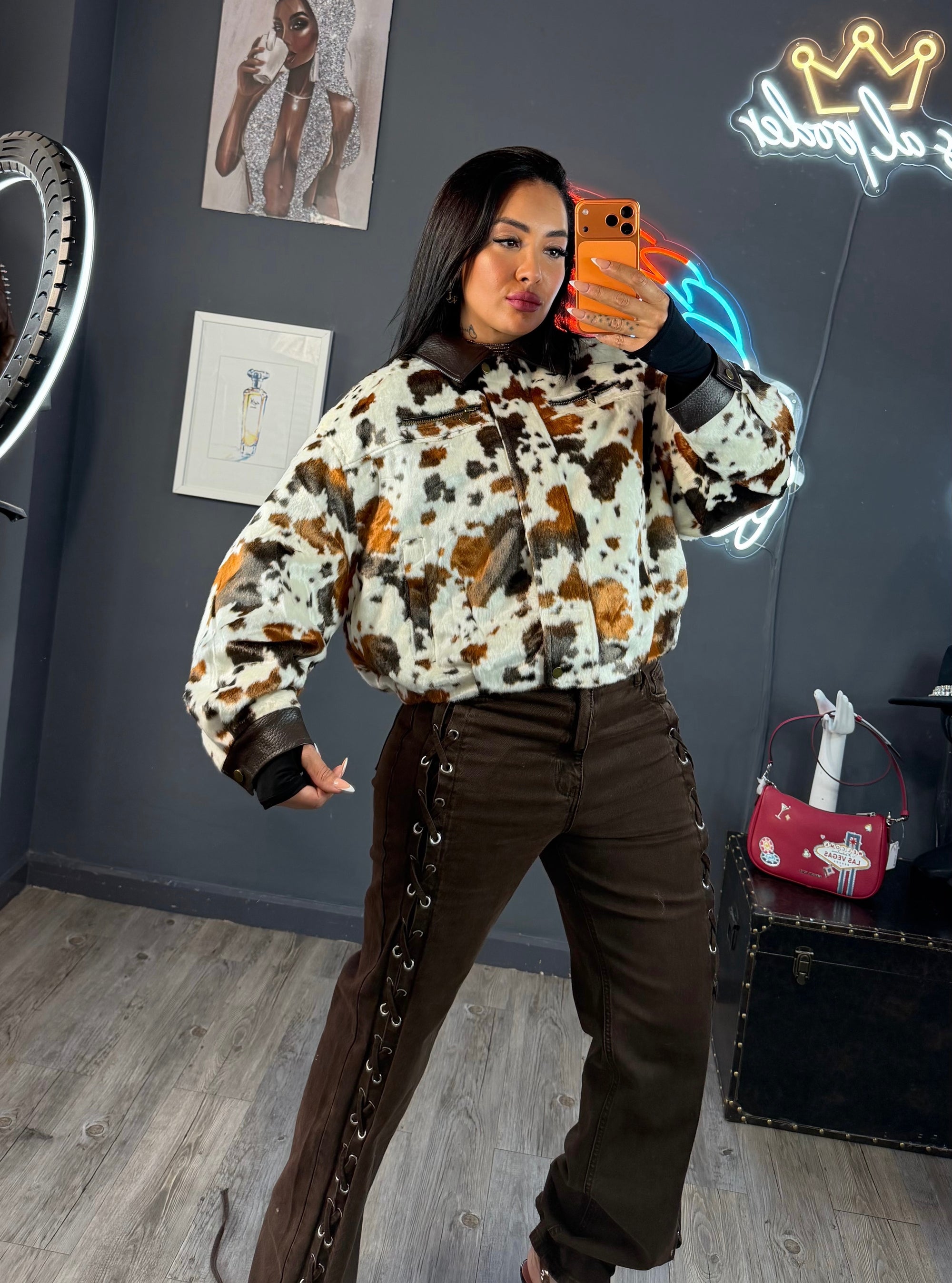 Chaqueta de pelo corto efecto potro premium ￼