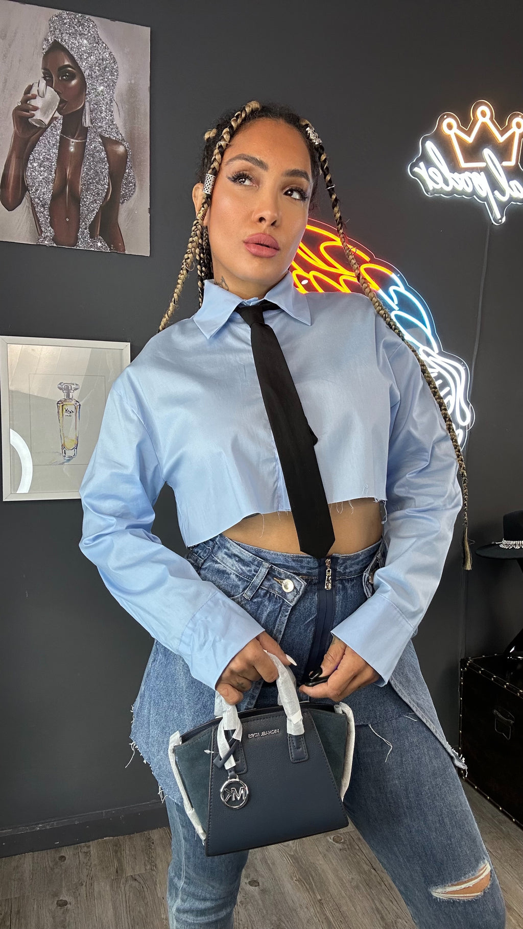 Camisa Crop corbata