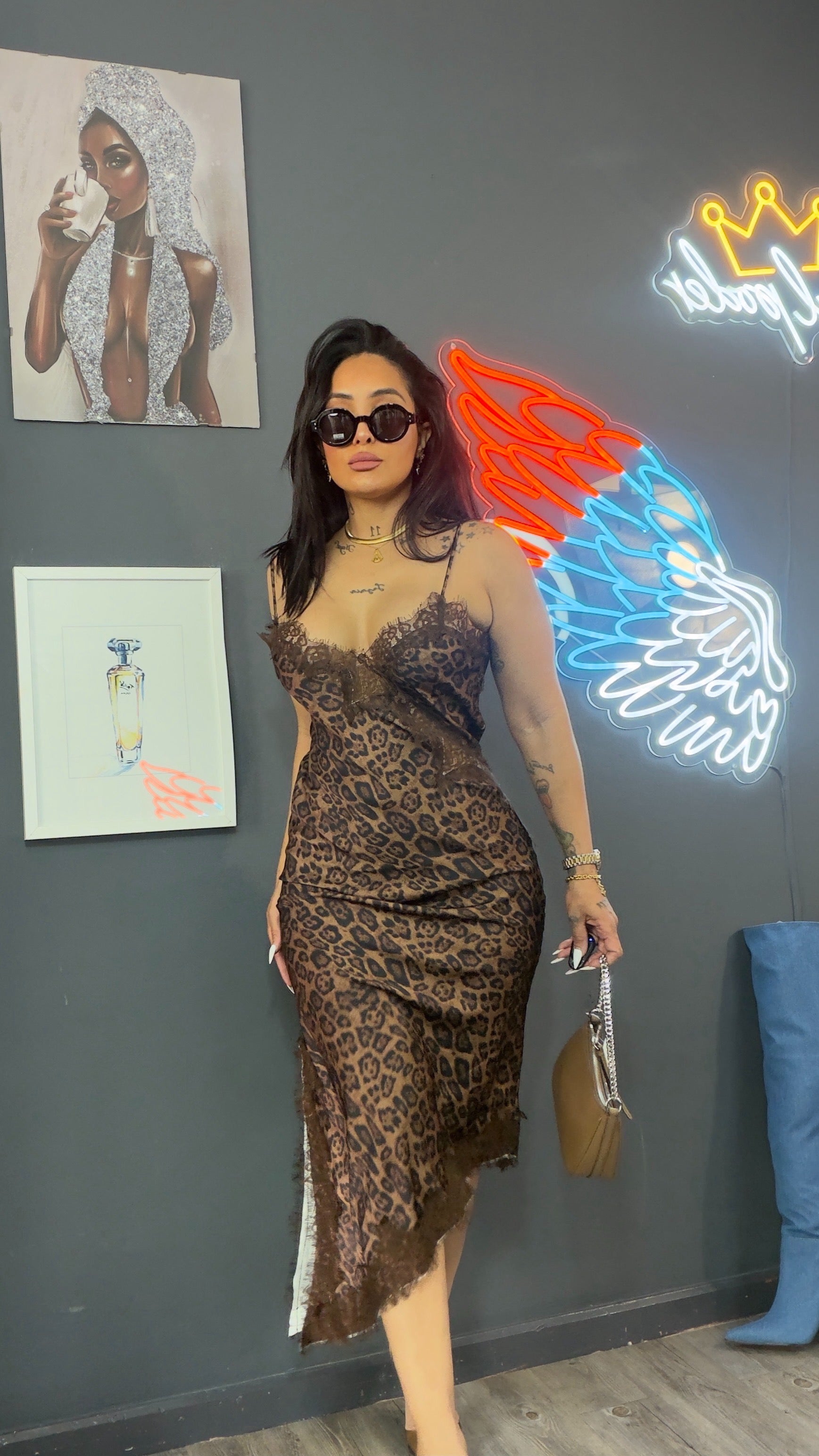 Vestido lencero, largo Animal print
