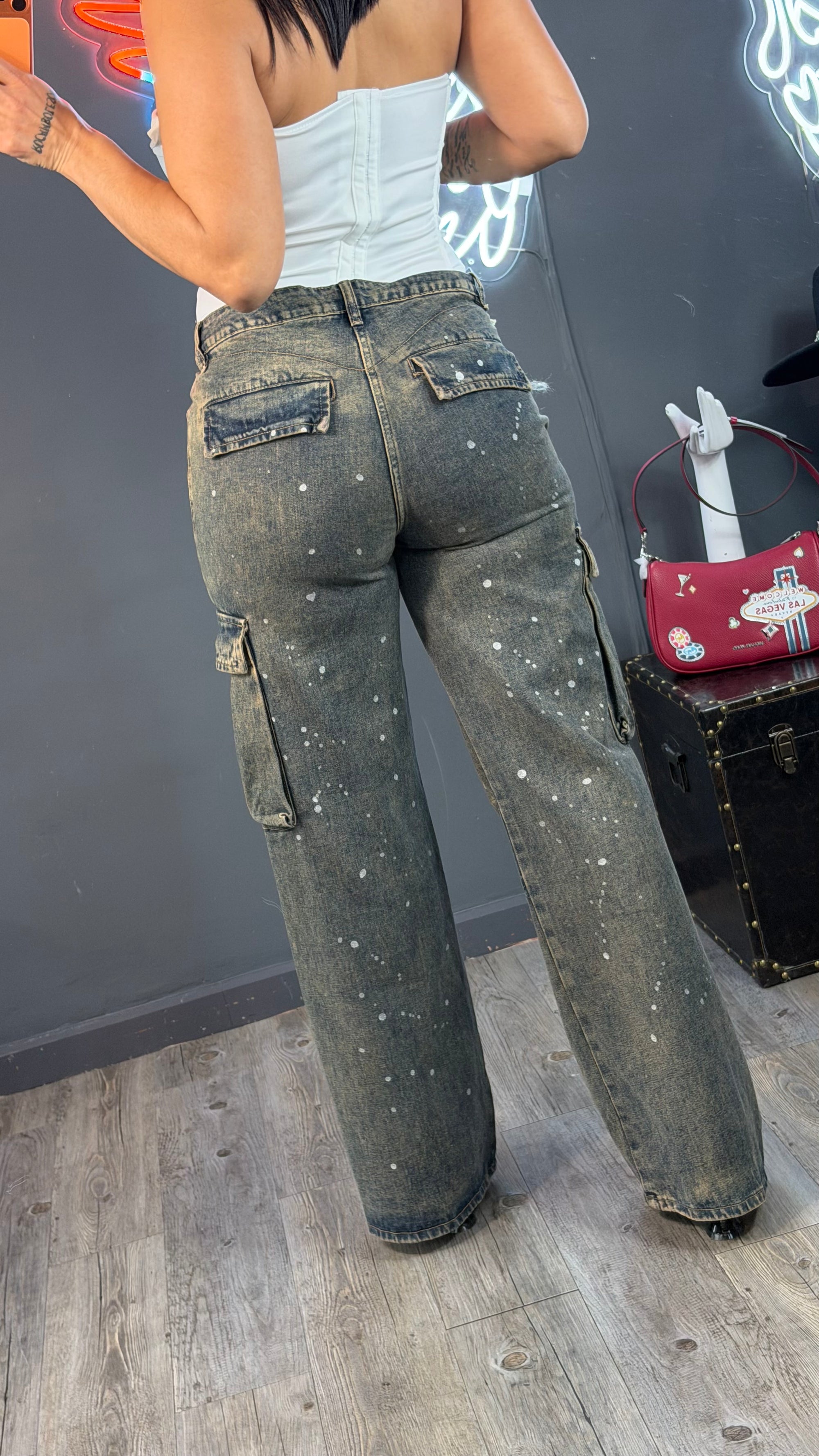 Cargo manchado botón asimétrico