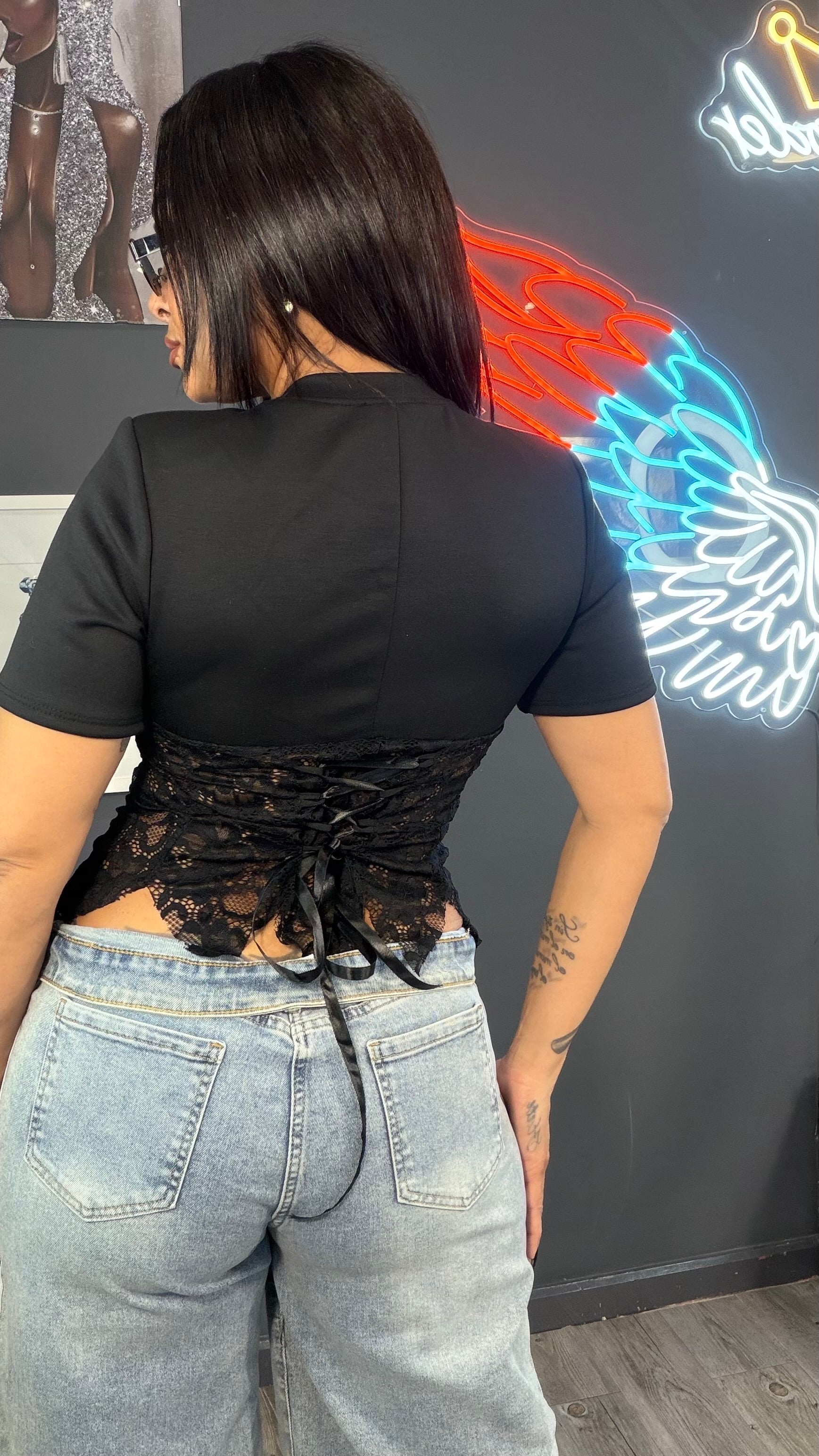 Top fajín encaje hombreras