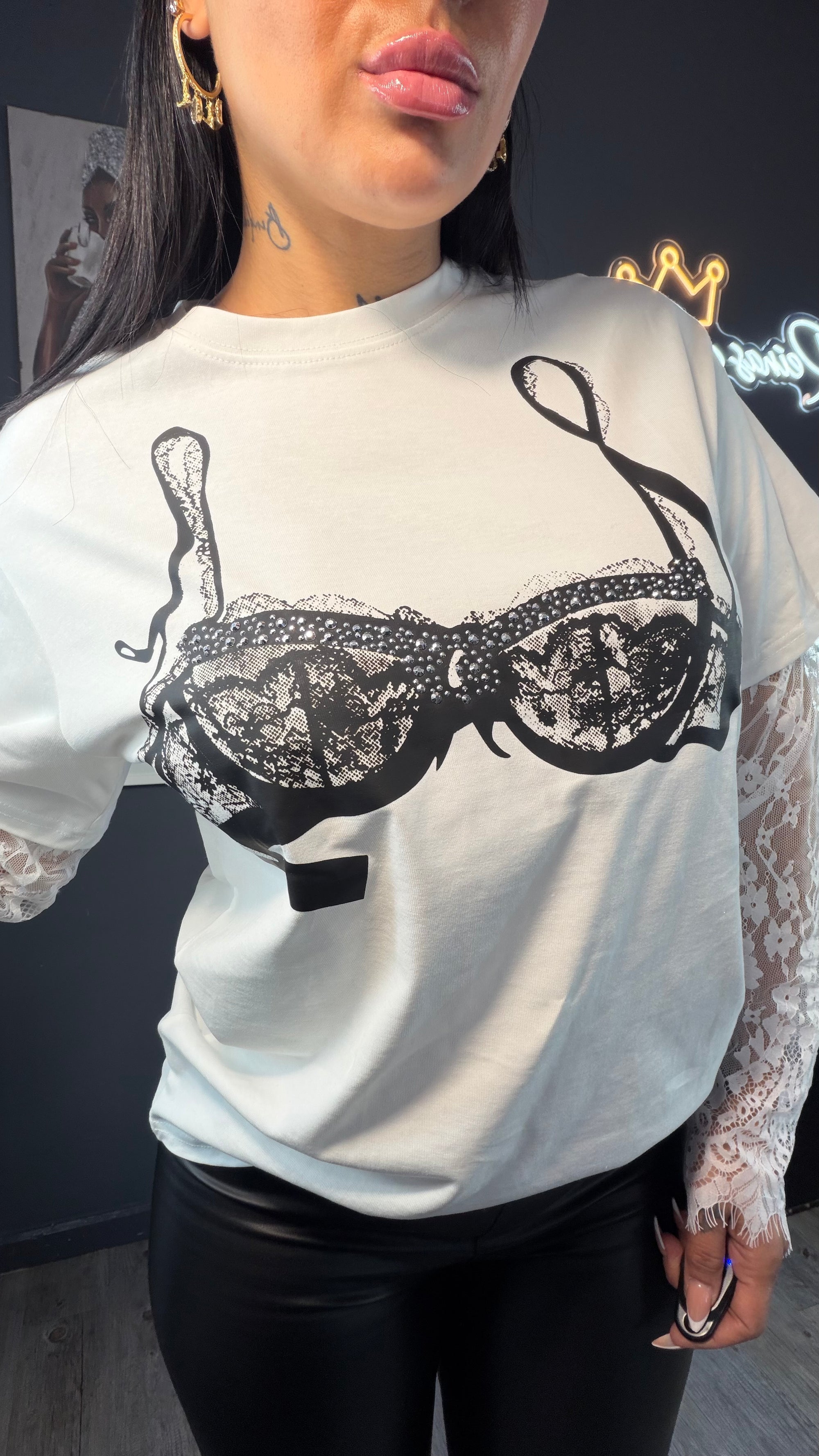 Camiseta sujetador 3D, mangas de encaje