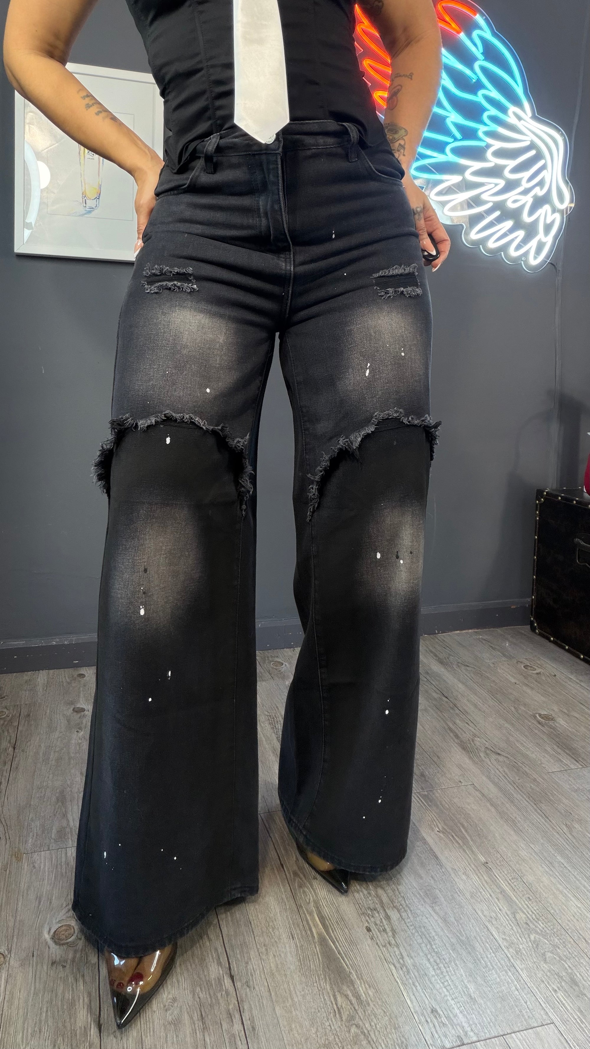 Jeans flecos ancho urban fashion