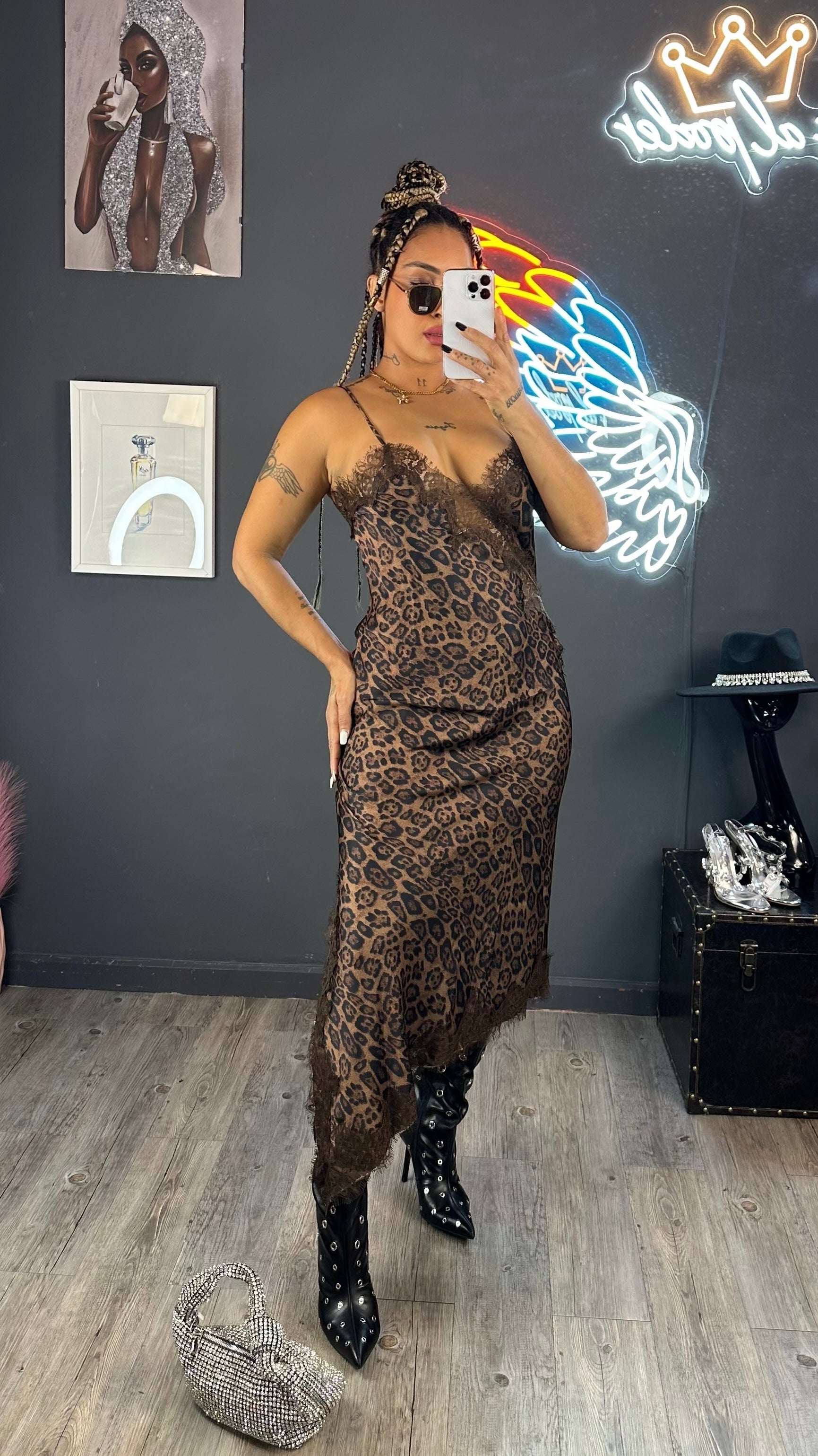 Vestido lencero largo leopardo
