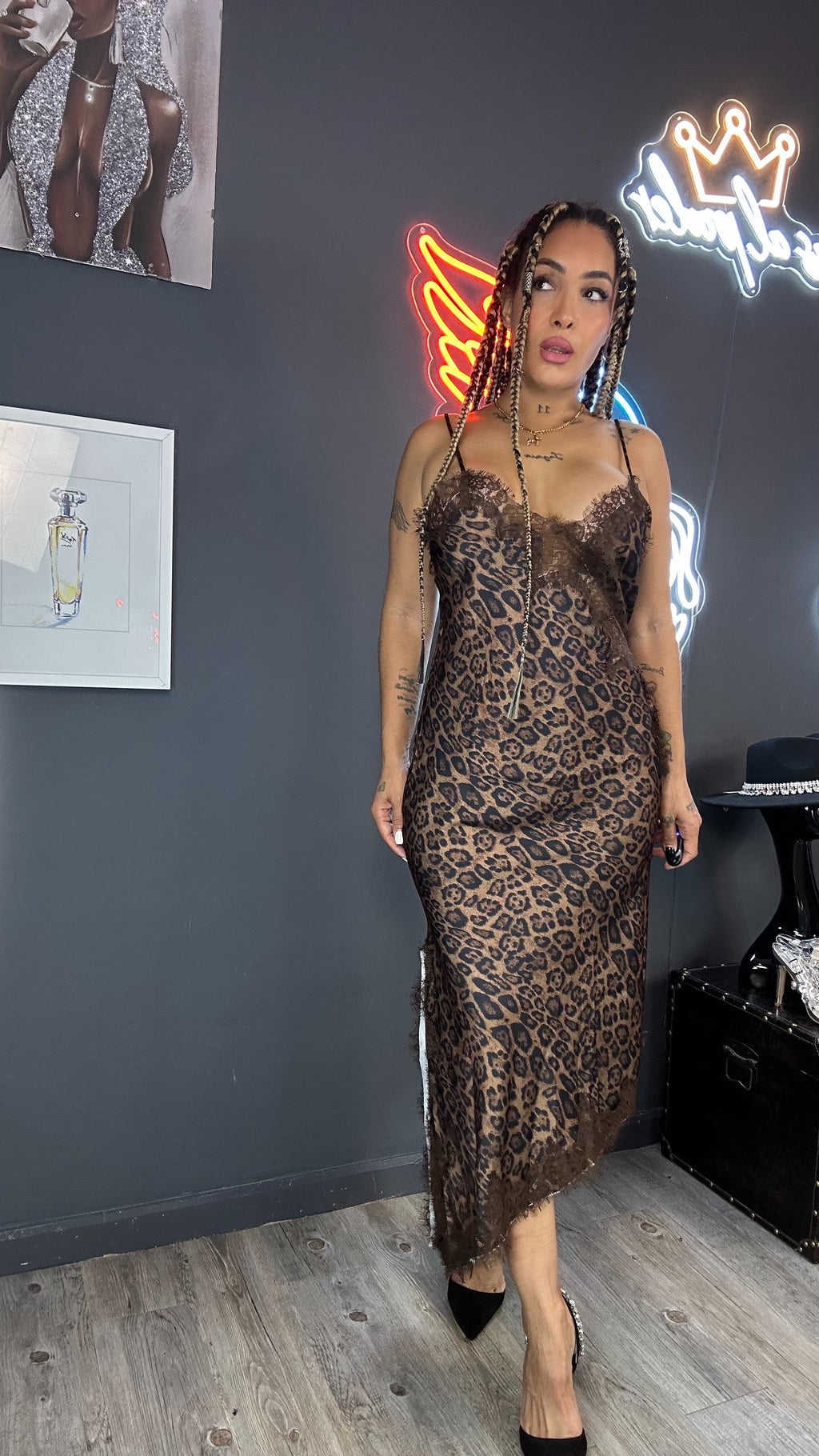 Vestido lencero largo leopardo