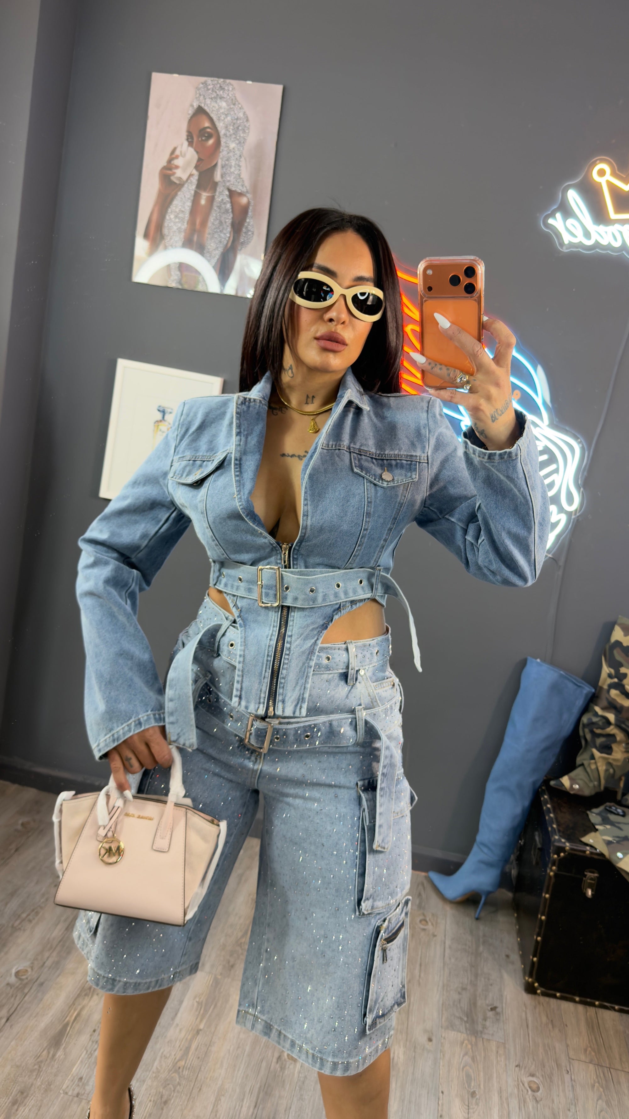 Chaqueta Denim estructurada tipo corset/Body