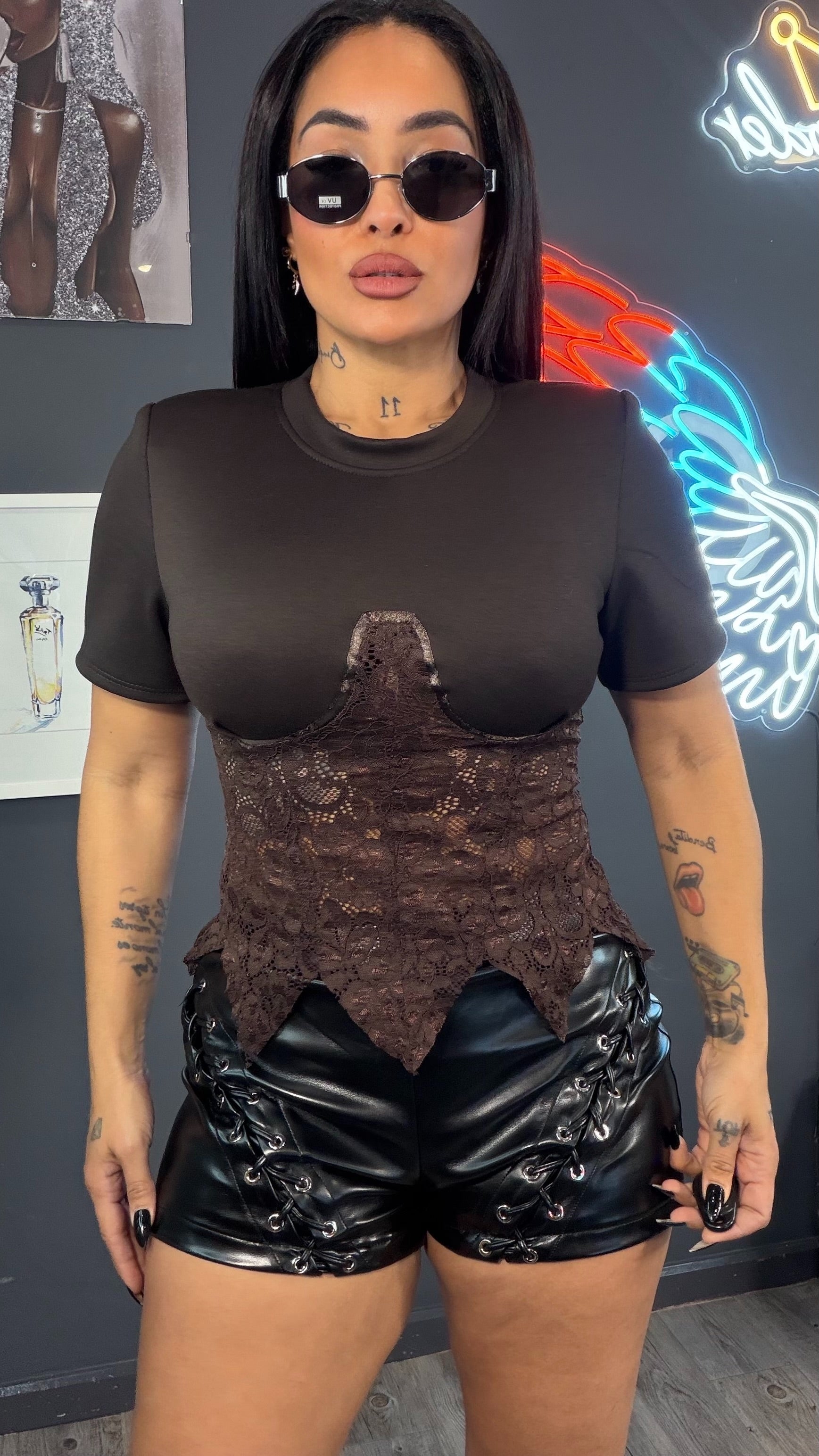 Top fajín encaje hombreras