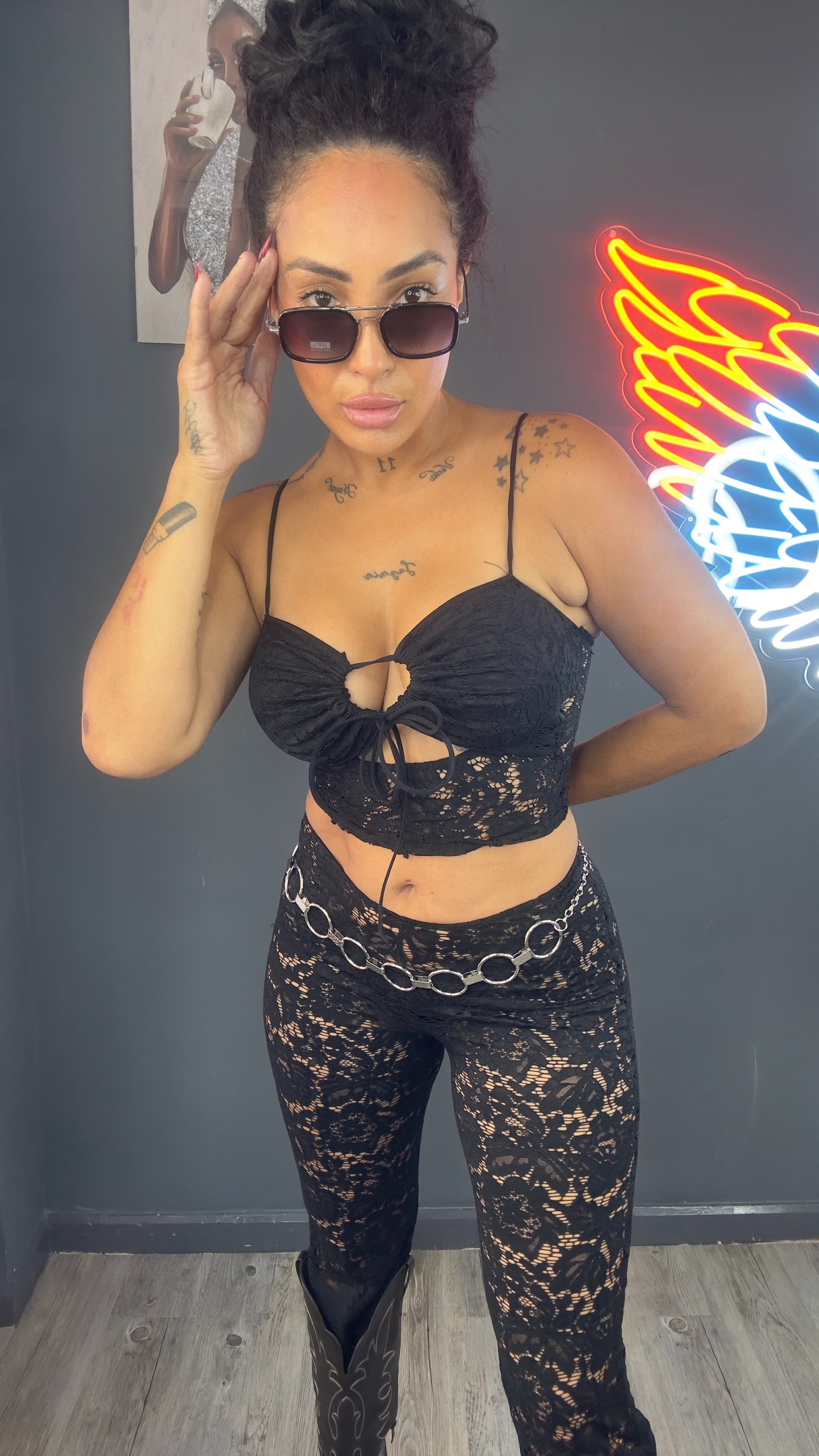 Conjunto encaje, pantalón
