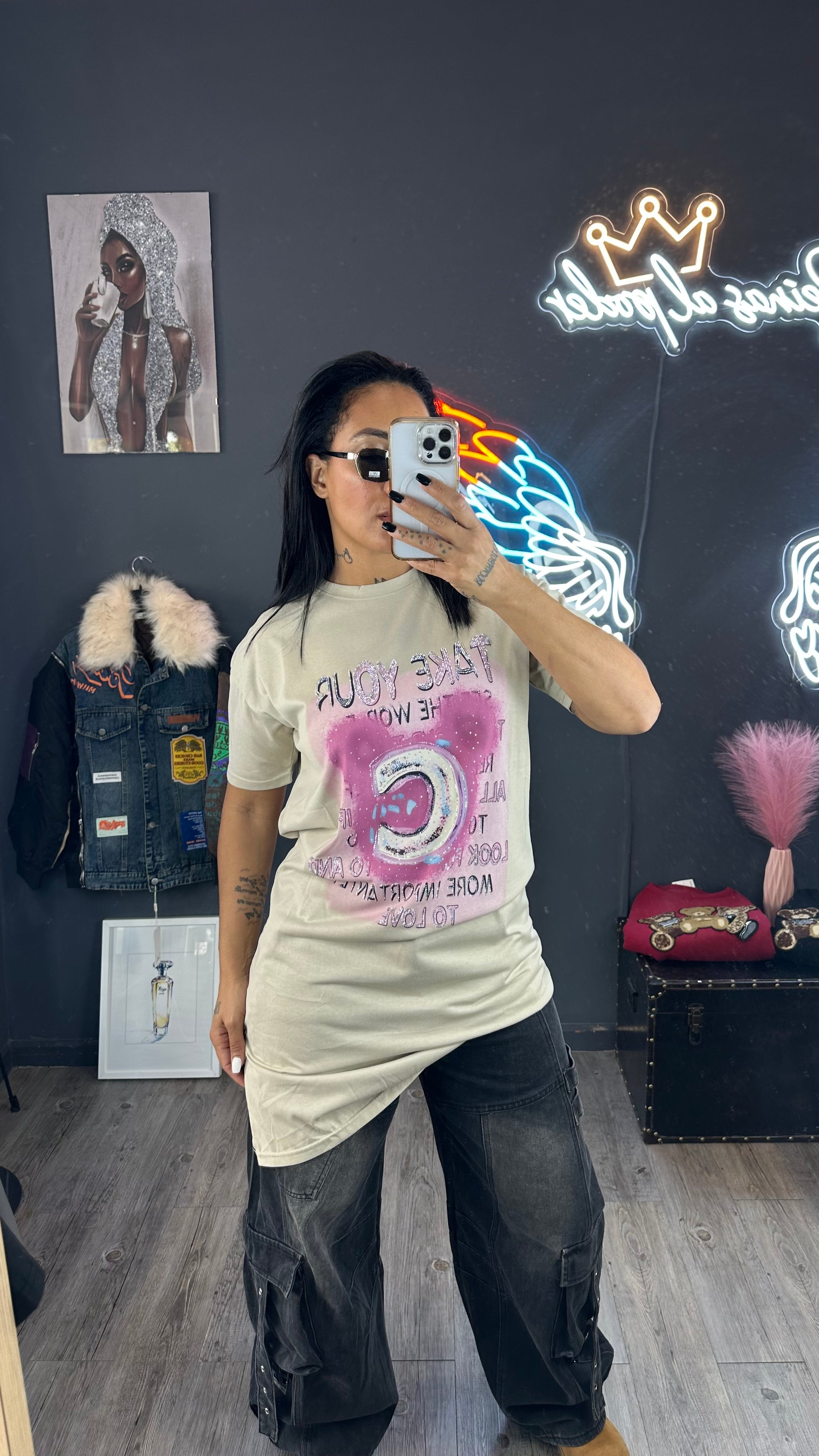 Camiseta over size brillo