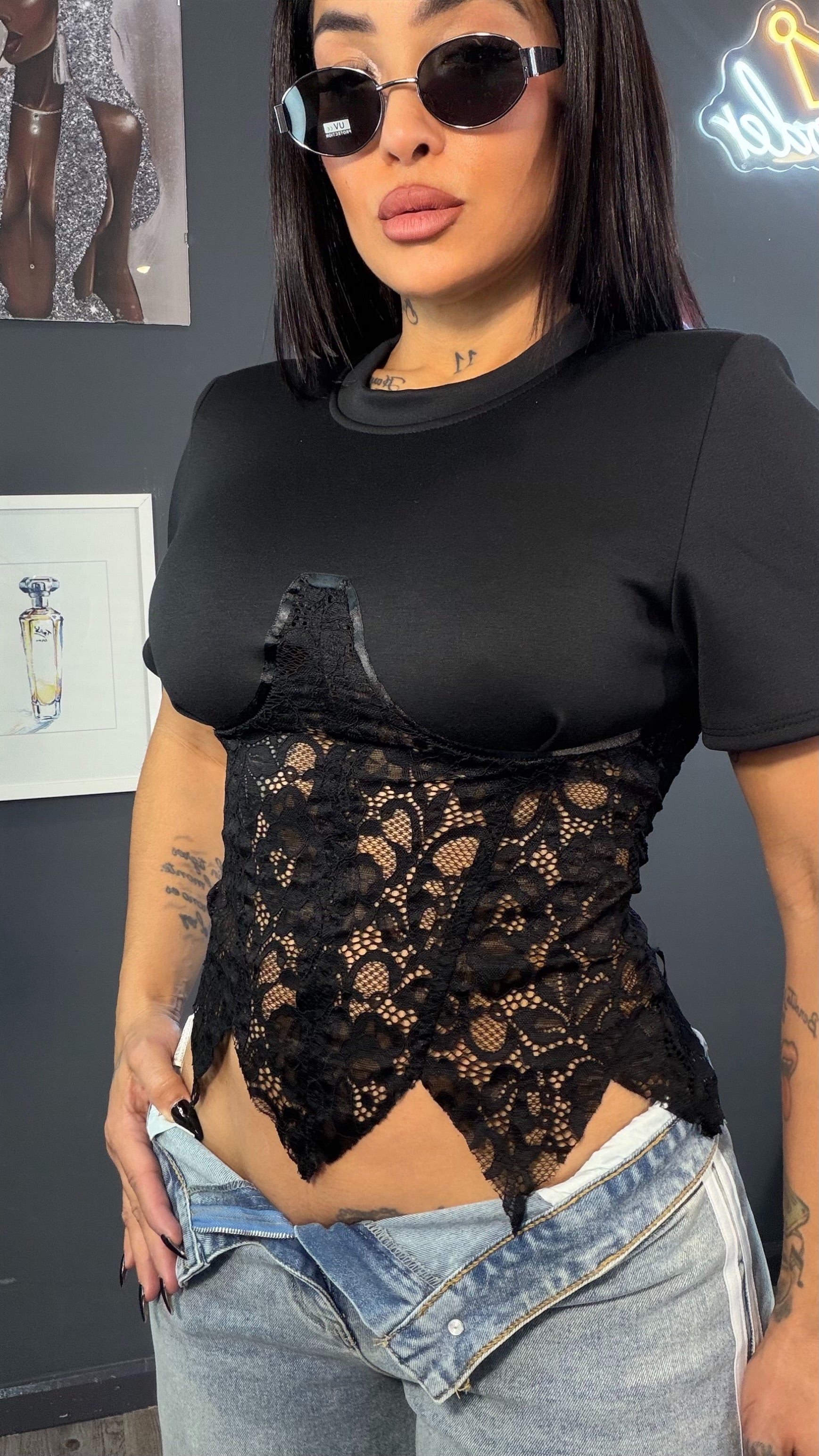 Top fajín encaje hombreras