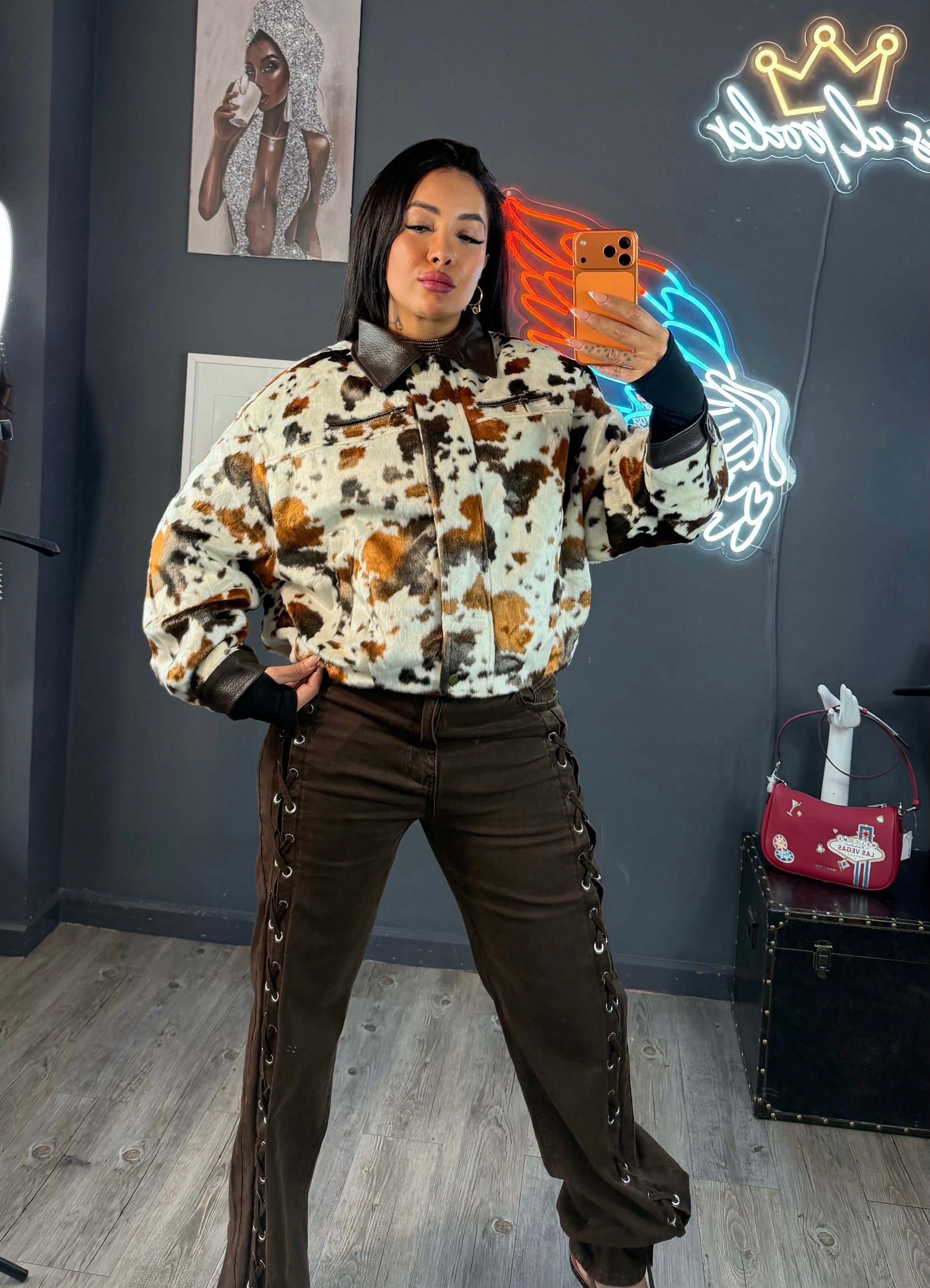 Chaqueta de pelo corto efecto potro premium ￼