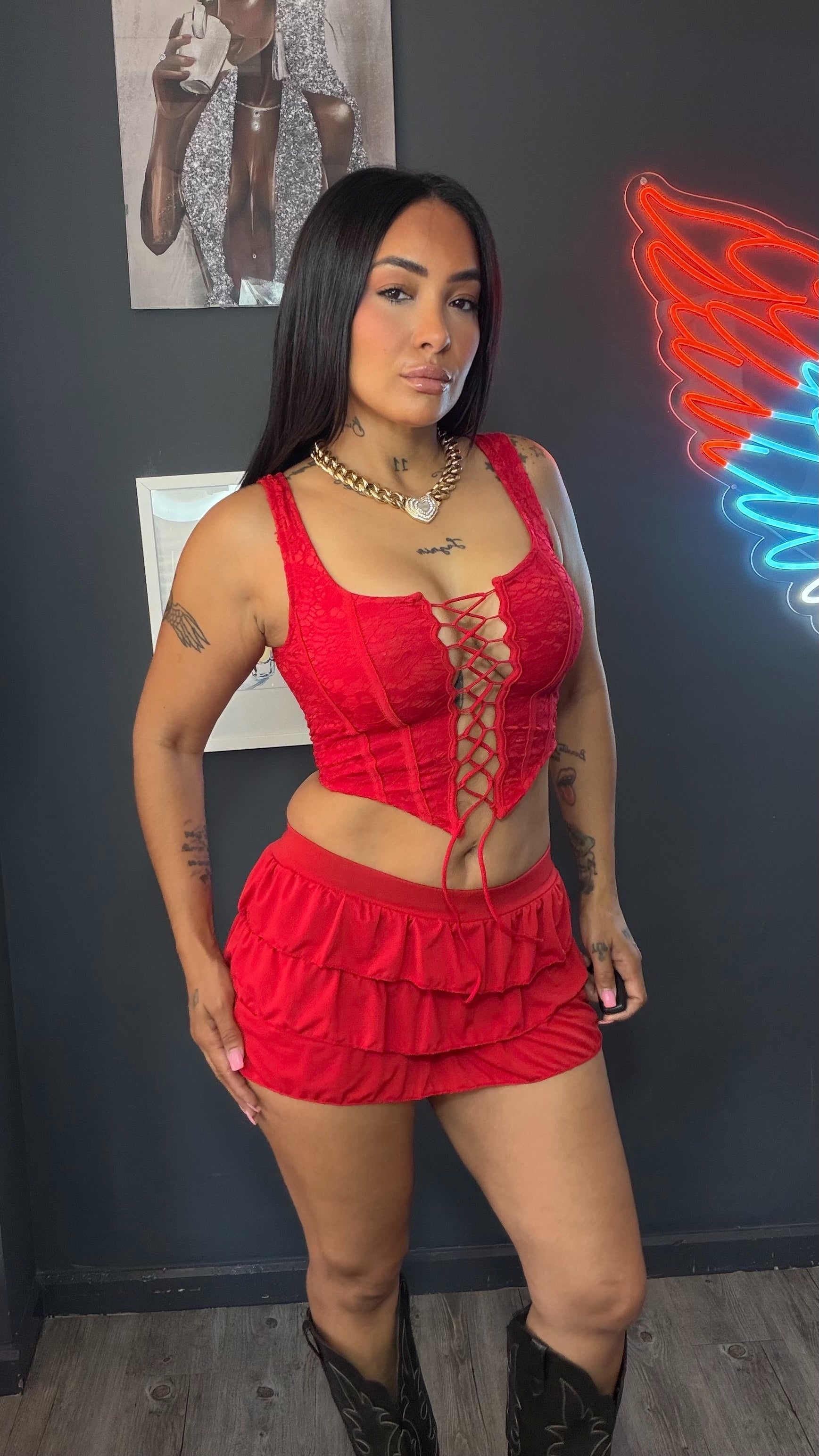 Conjunto corto falda, pantalón