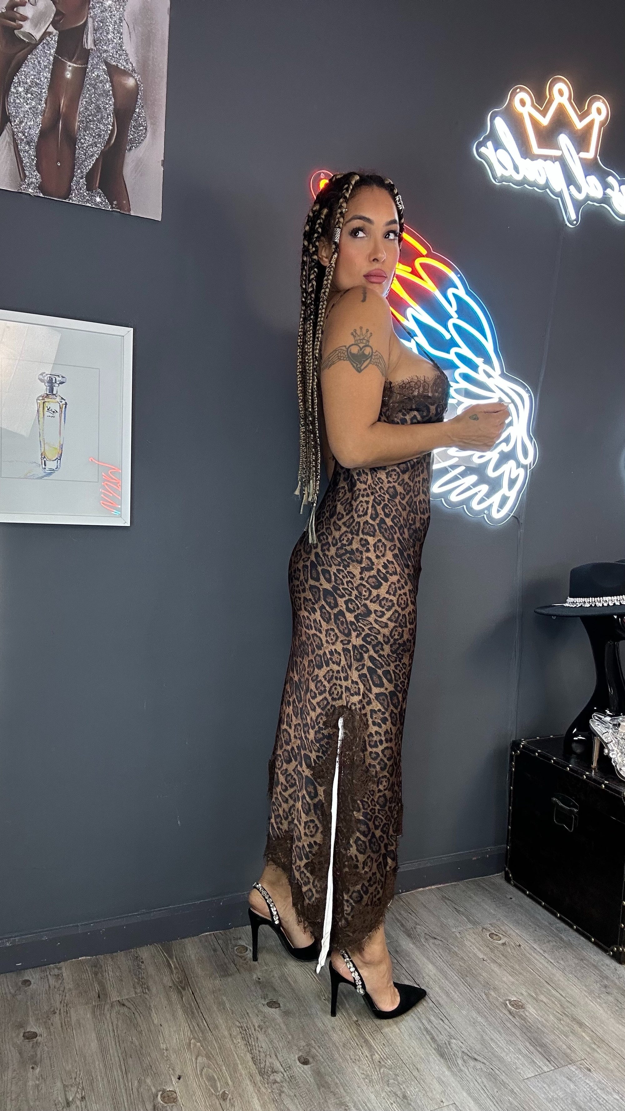 Vestido lencero largo leopardo