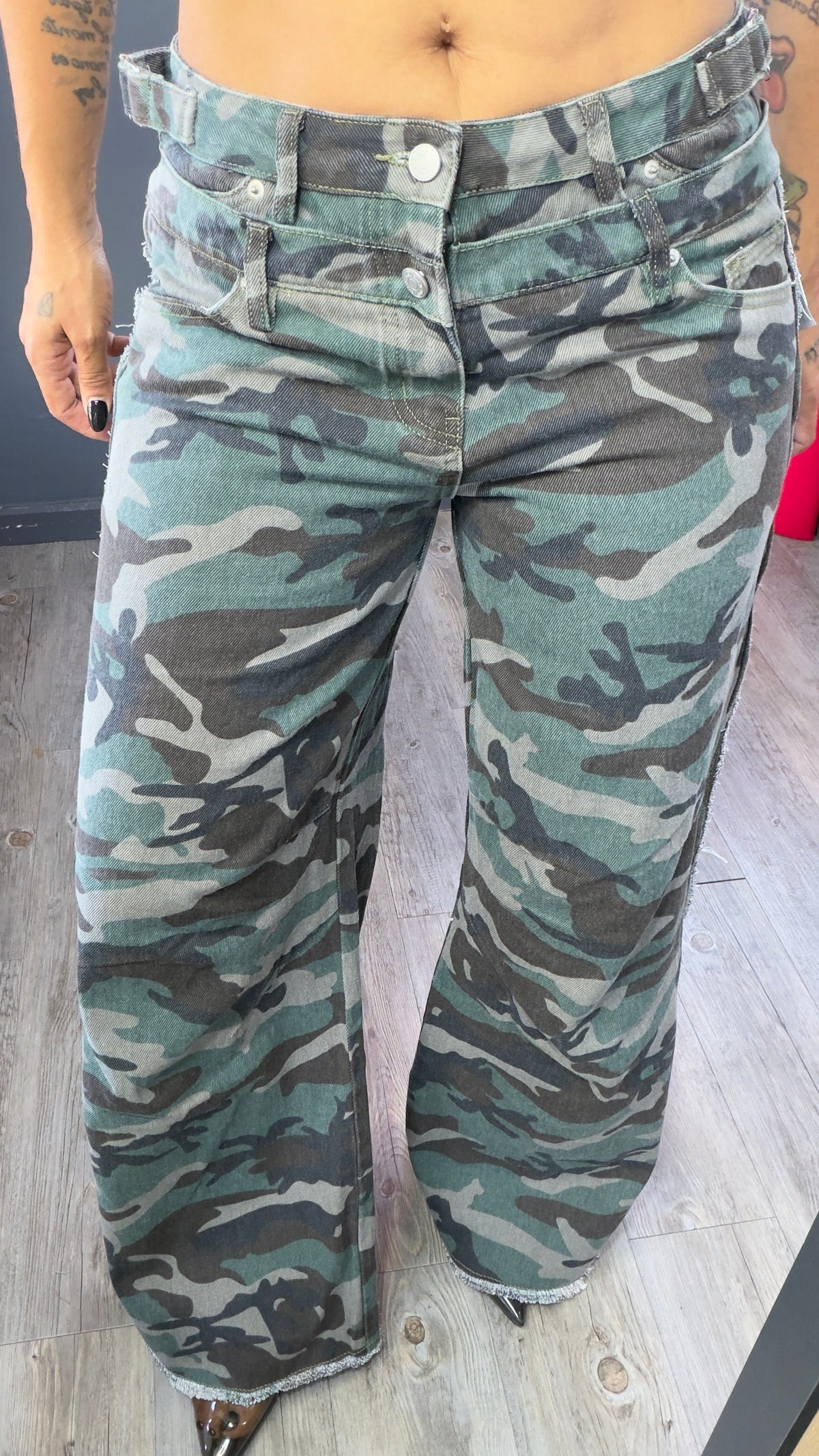 Jeans doble cintura militar