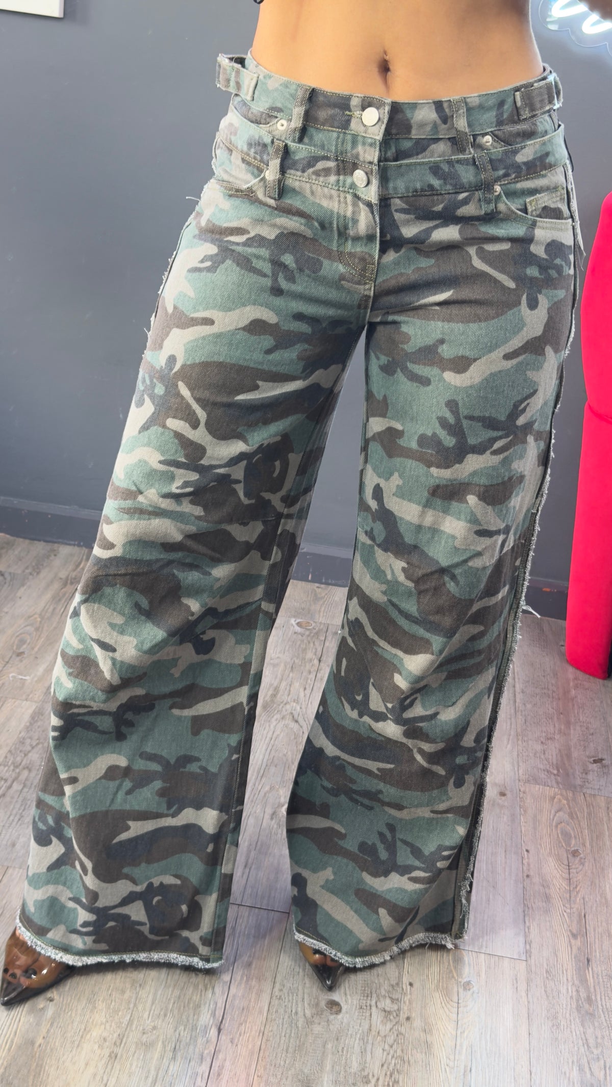 Jeans doble cintura militar