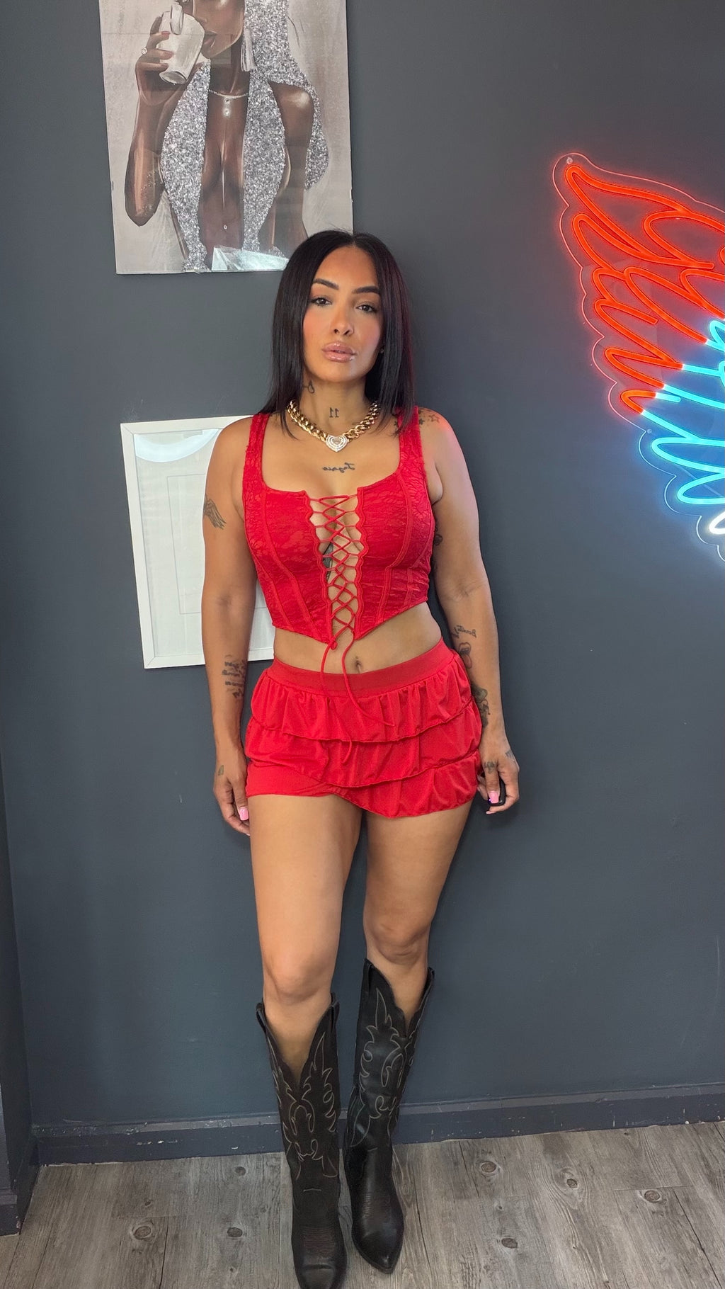 Conjunto corto falda, pantalón