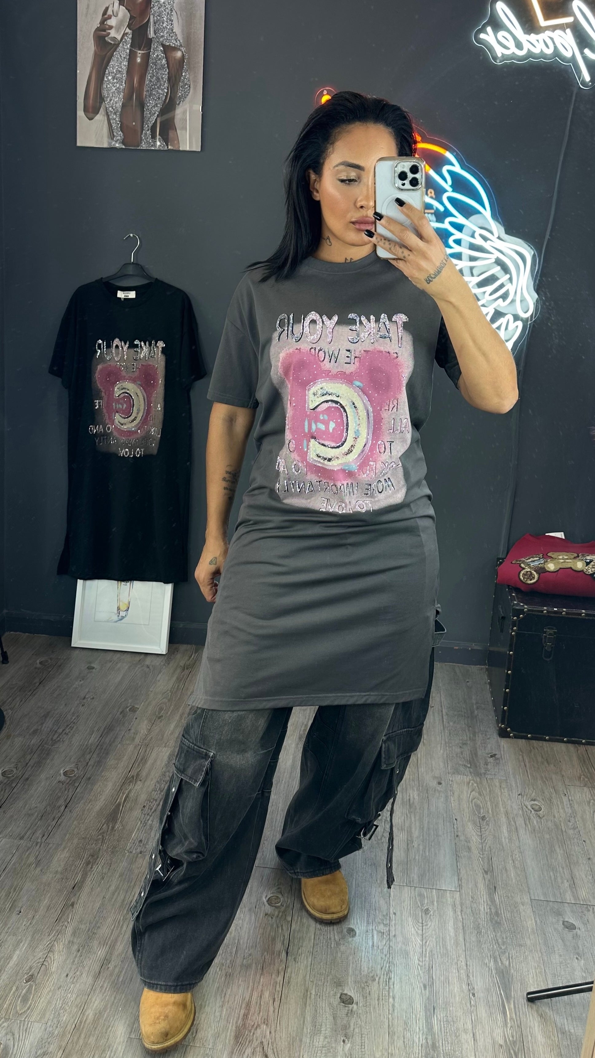 Camiseta over size brillo