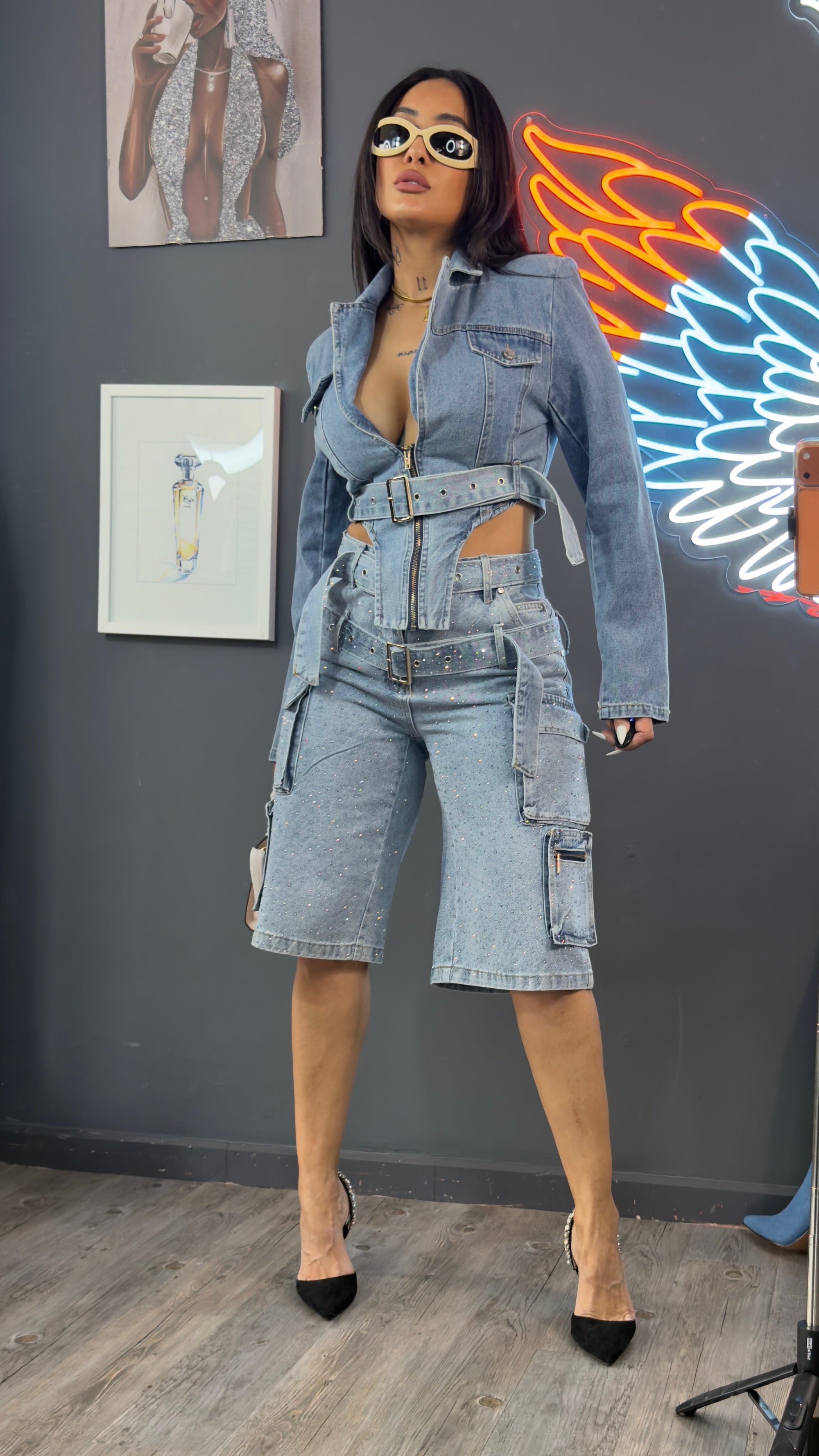 Chaqueta Denim estructurada tipo corset/Body