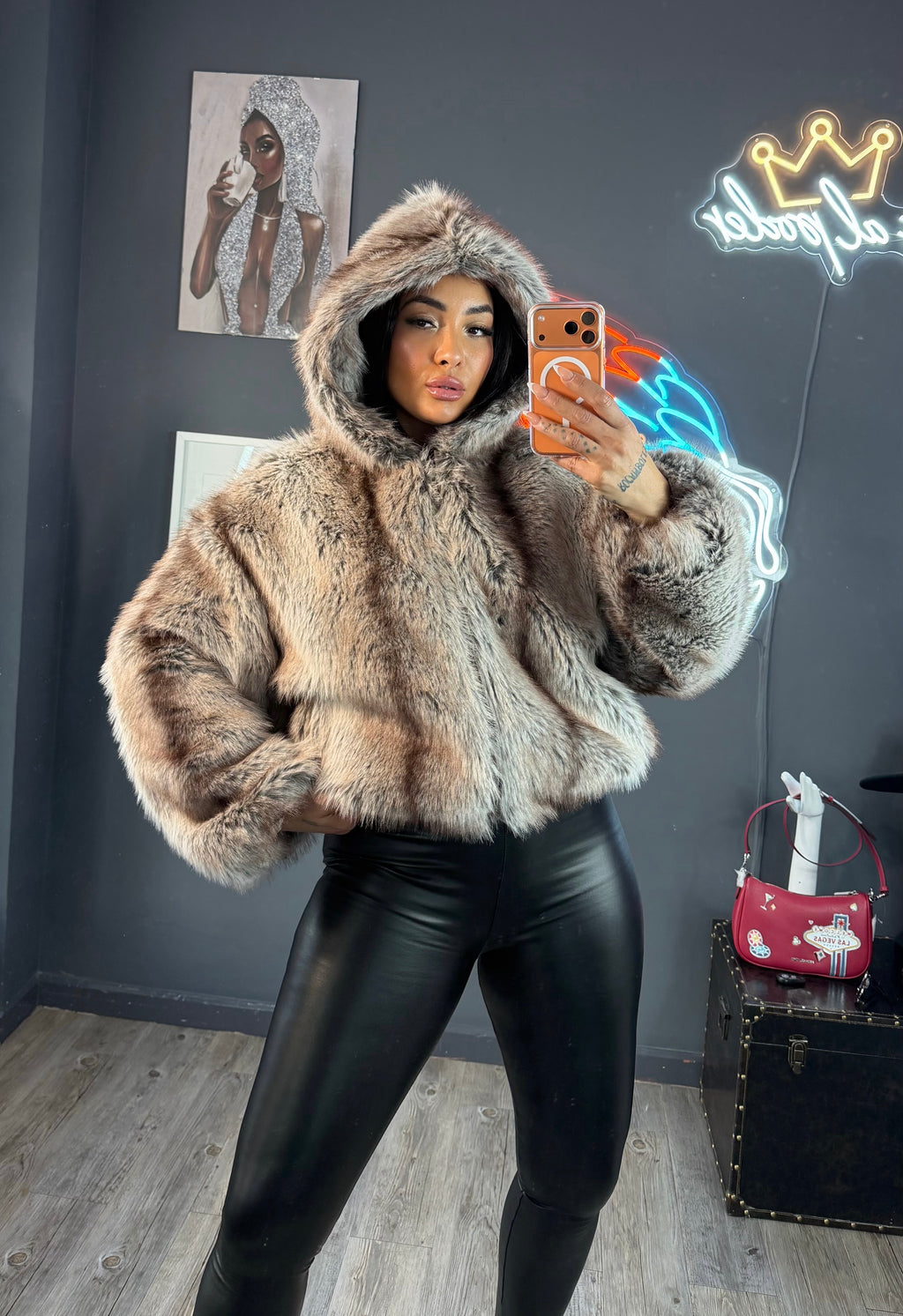 Abrigo, pelo largo cremallera