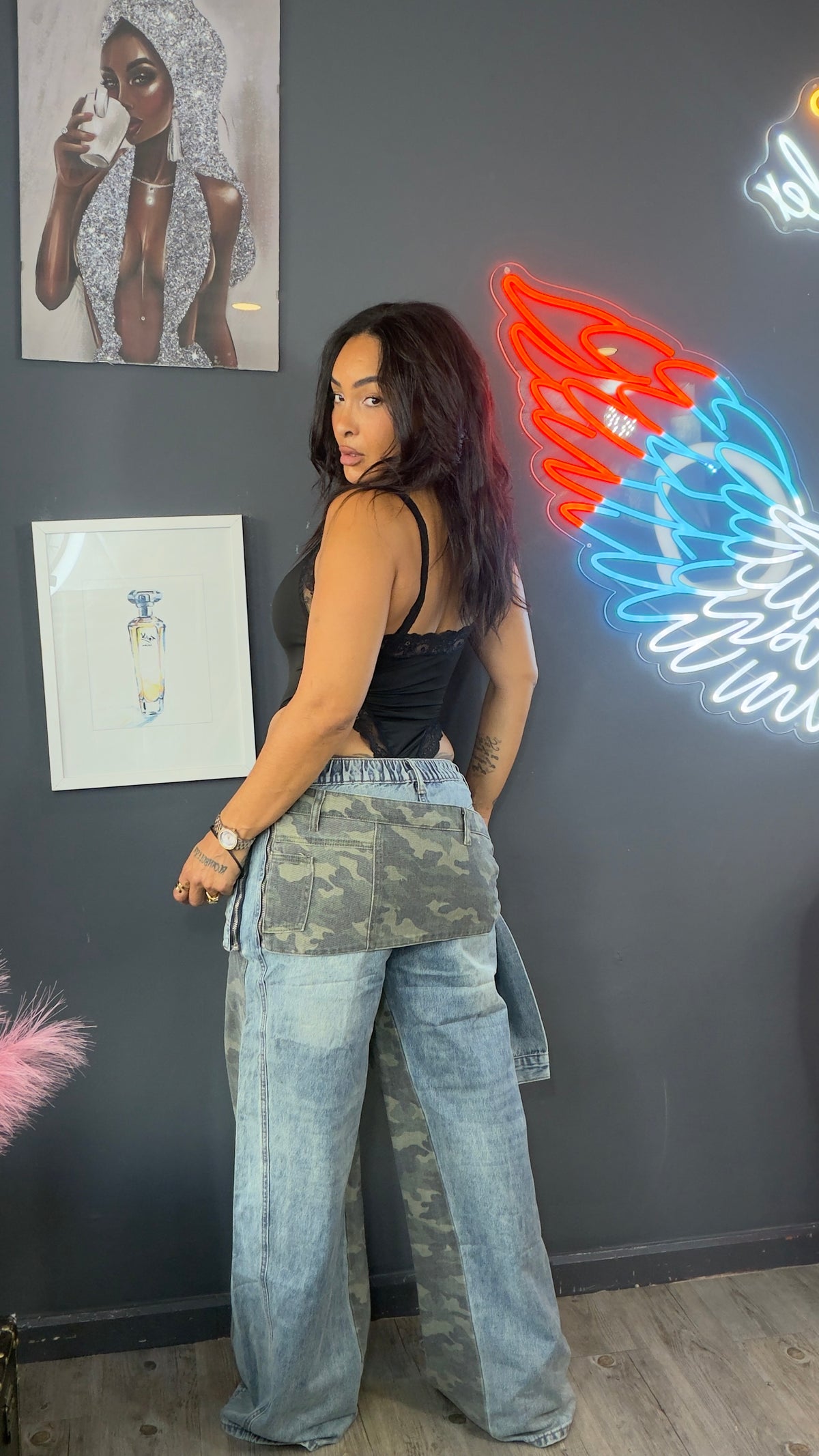 Jeans, camuflaje, mangas