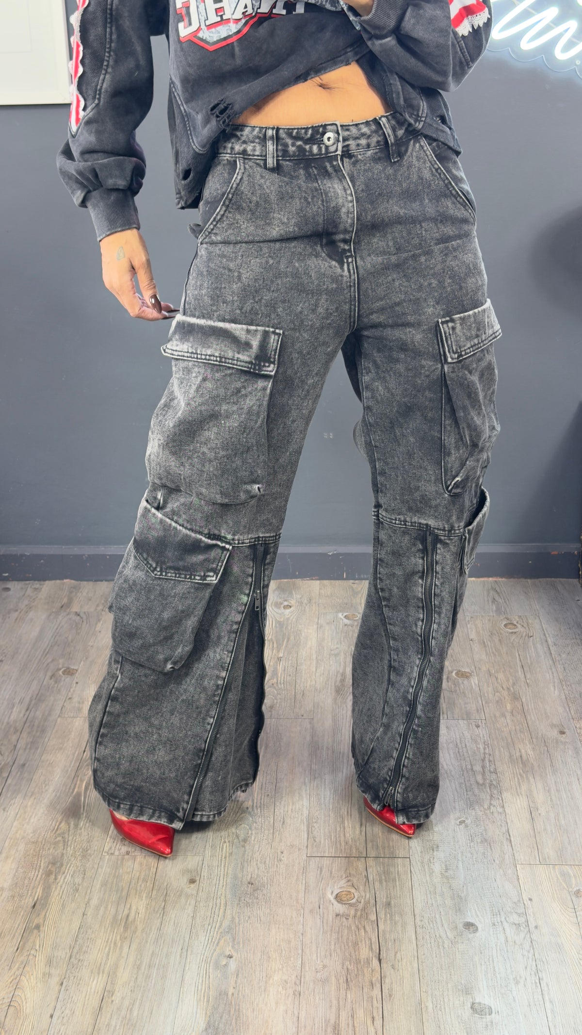 Jeans cargo cremallera