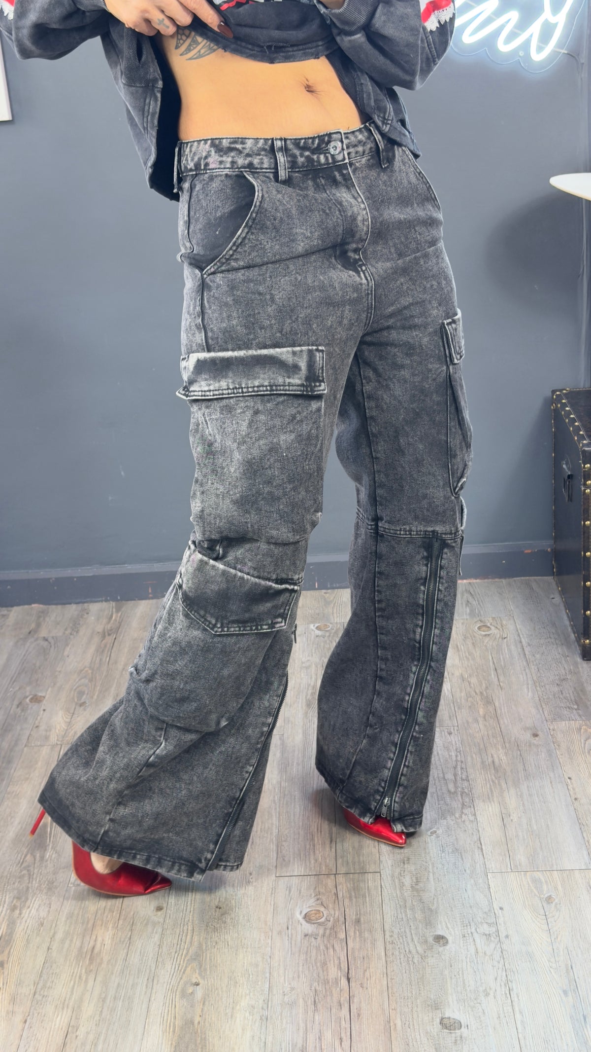 Jeans cargo cremallera