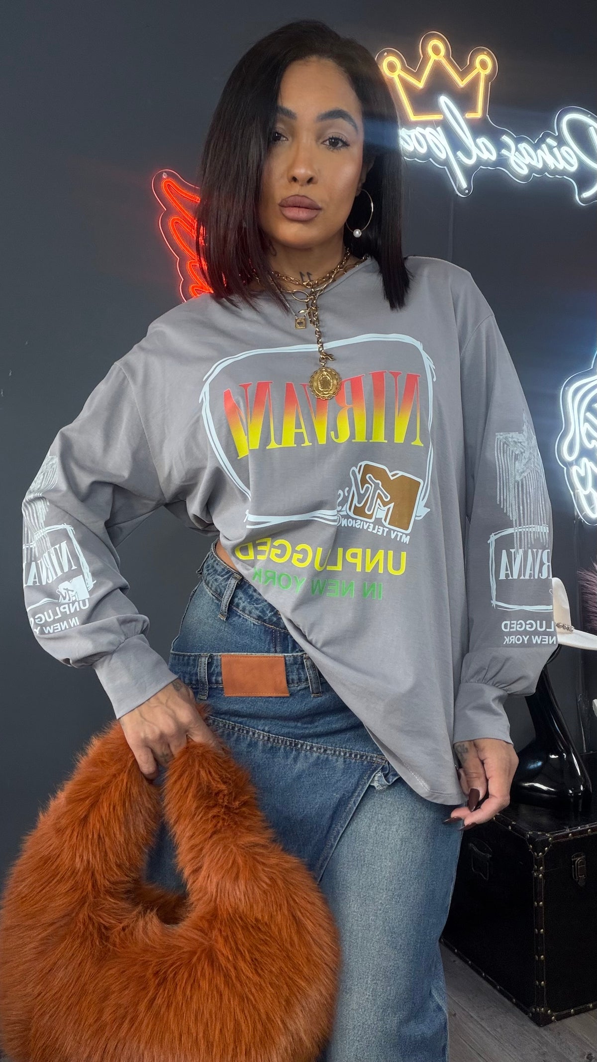 Camiseta NIRVANA Oversize con hombreras